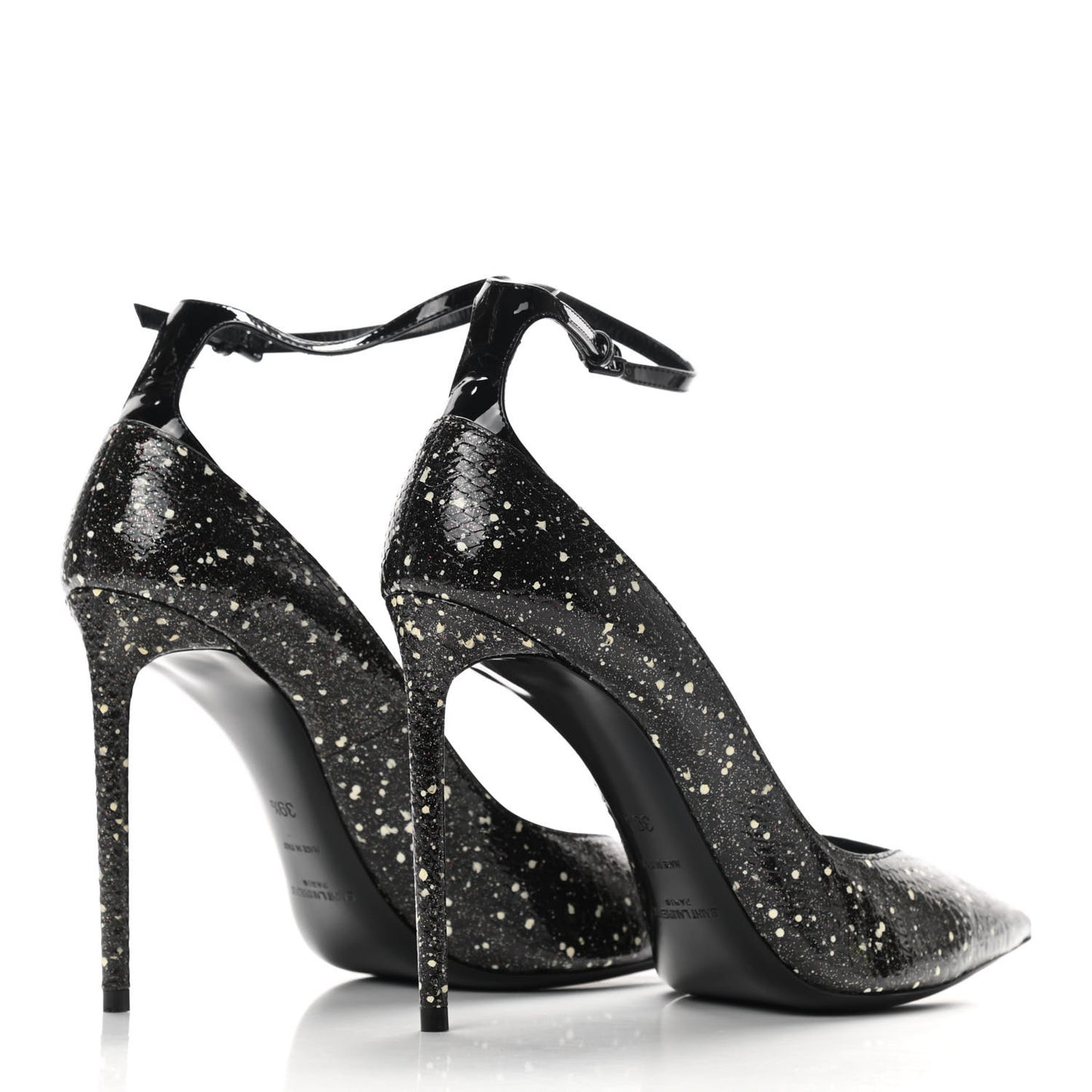 Vernis Snakeskin Embossed Calfskin Zoe 105 Star Pumps 39.5 Black White Multicolor