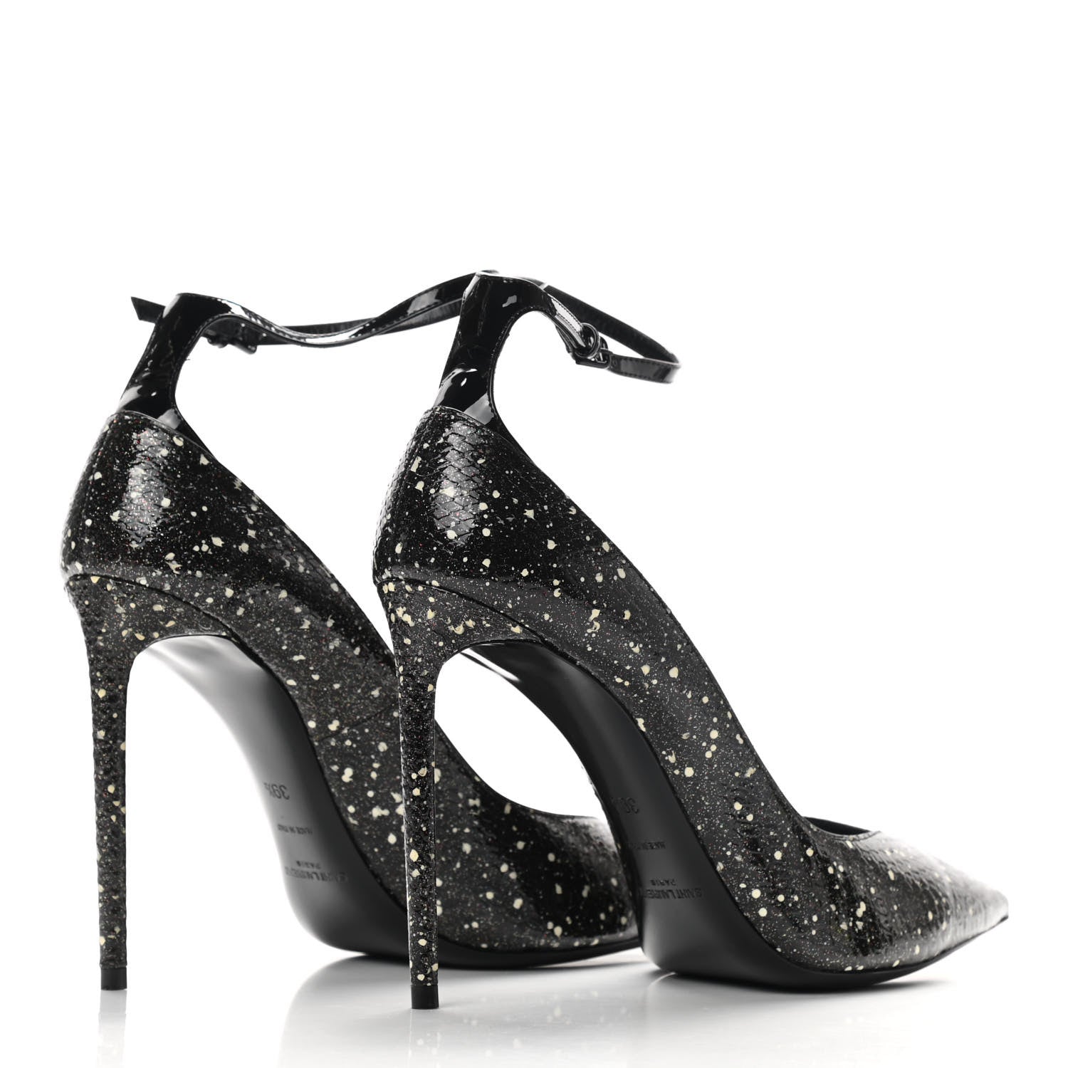 Saint Laurent Vernis Snakeskin Embossed Calfskin Zoe 105 Star Pumps 39.5 Black White Multicolor 4 of 8
