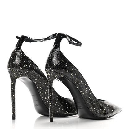 Saint Laurent Vernis Snakeskin Embossed Calfskin Zoe 105 Star Pumps 39.5 Black White Multicolor 4 of 8