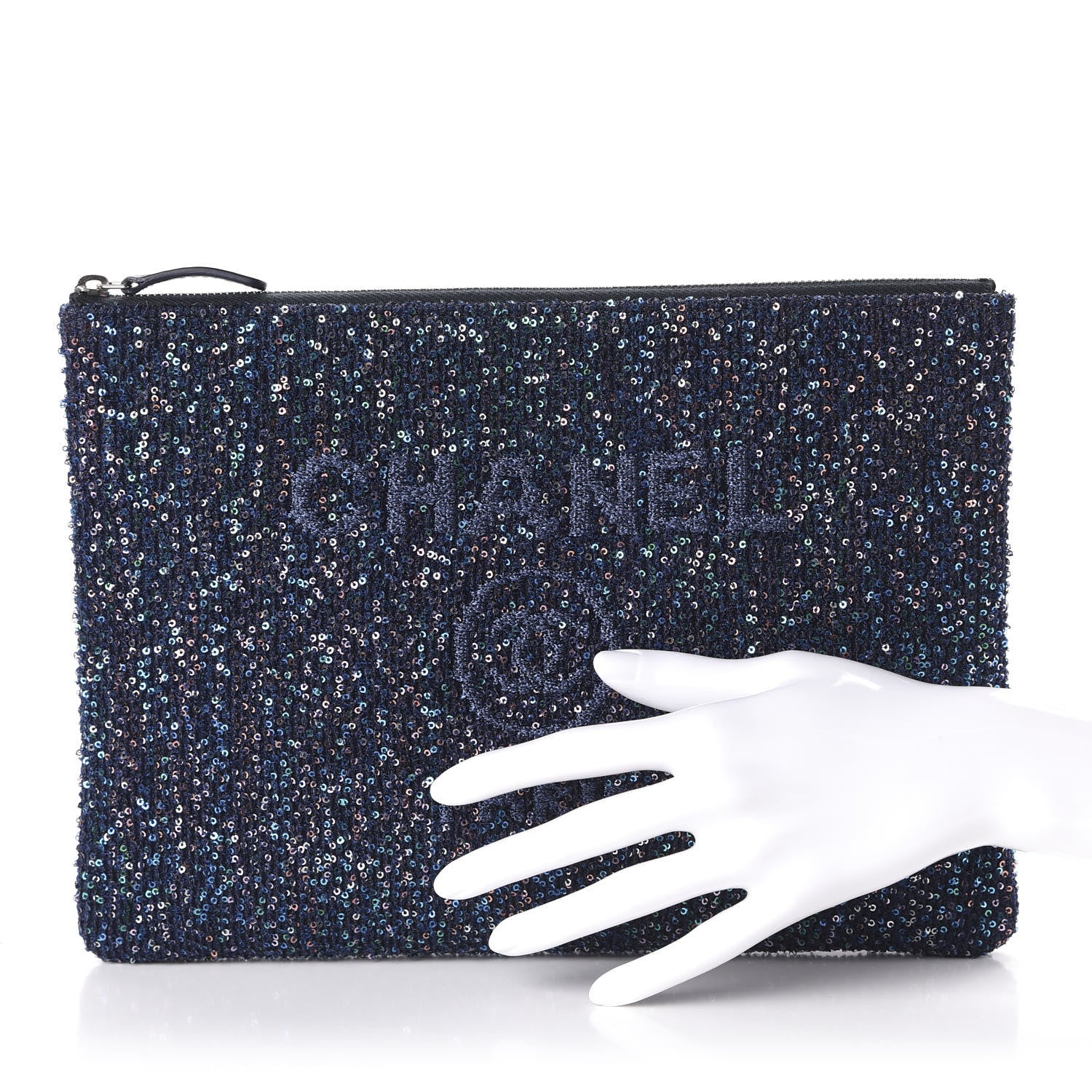 Chanel Canvas Sequin Medium Deauville Cosmetic Pouch Blue 2 of 11
