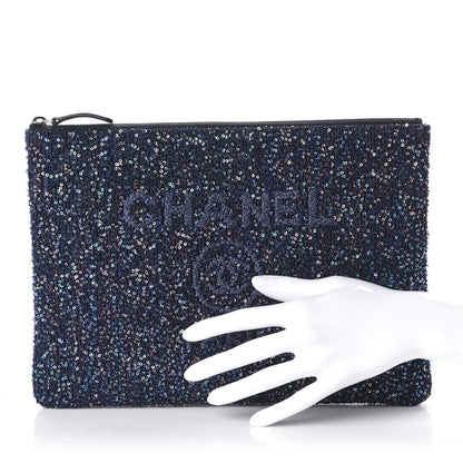 Chanel Canvas Sequin Medium Deauville Cosmetic Pouch Blue 2 of 11