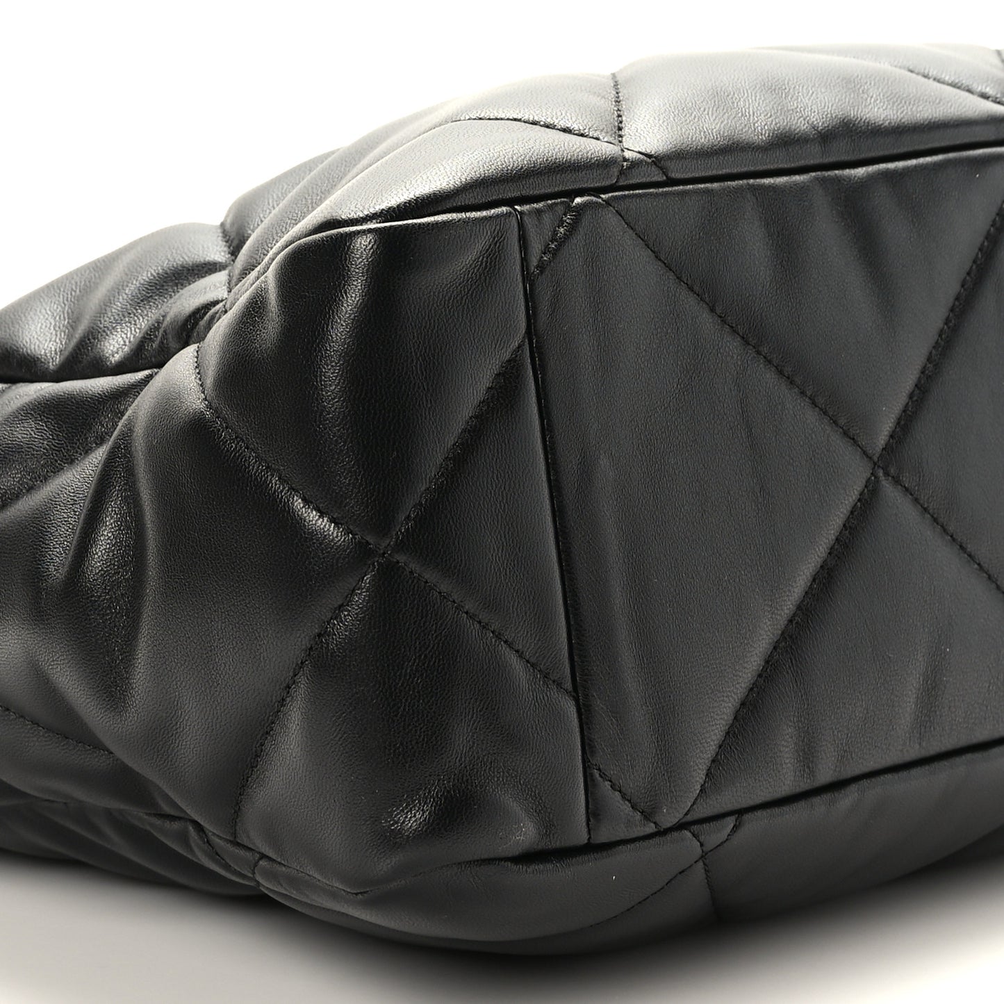 Lambskin Quilted Chanel 19 East West Shopping Bag Black