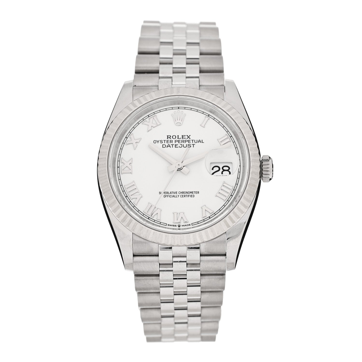 Rolex Stainless Steel 18K White Gold 36mm Oyster Perpetual Datejust Watch White Roman 126234 1 of 5