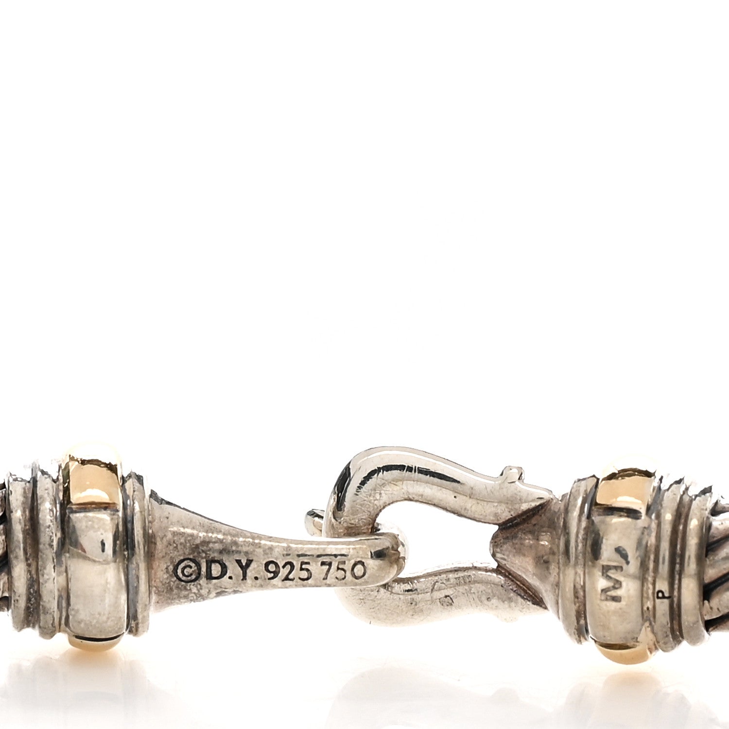 David Yurman Sterling Silver 18K Yellow Gold 4mm Cable Classic Buckle Bracelet 3 of 4