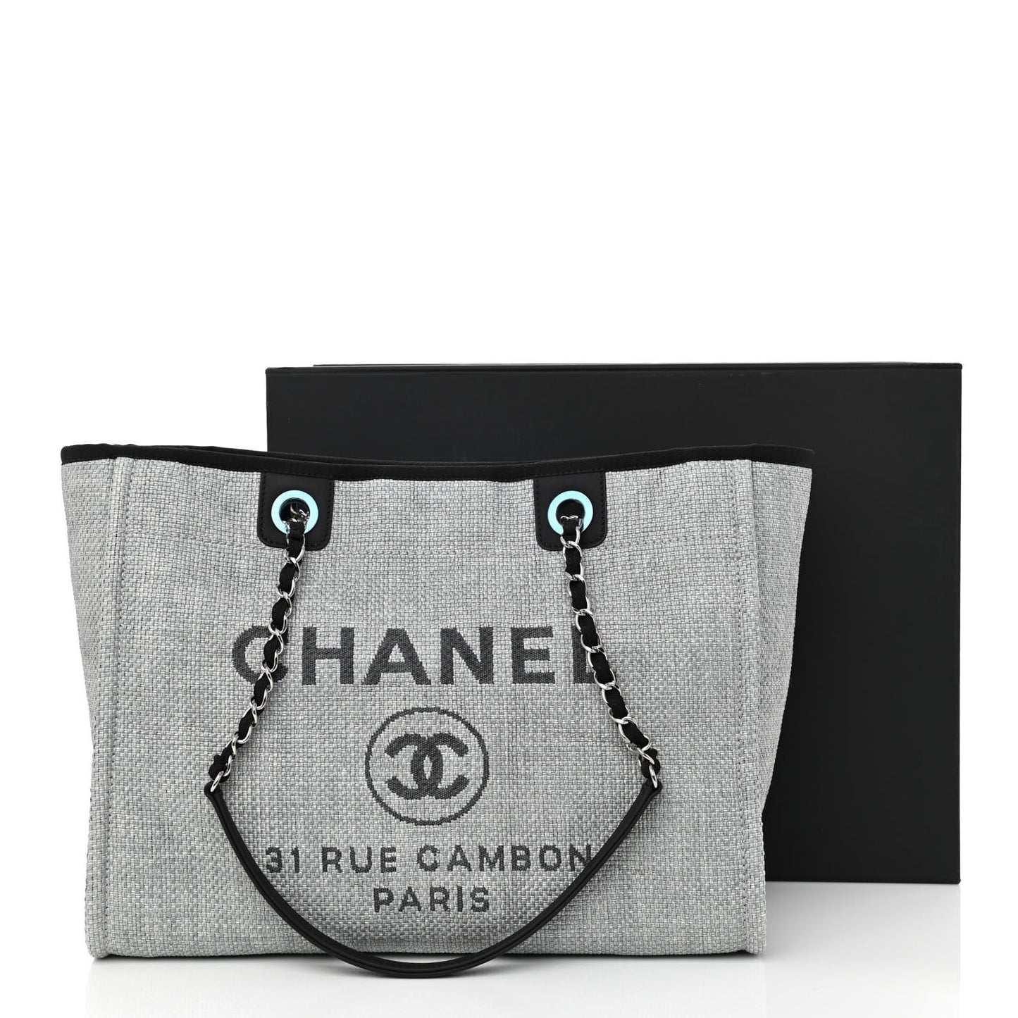 Woven Straw Raffia Small Deauville Tote Grey