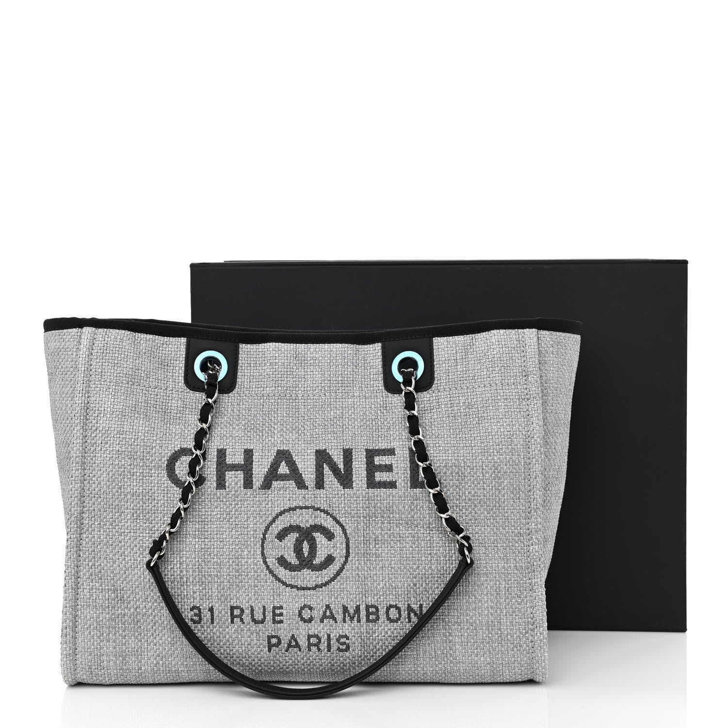 Chanel Woven Straw Raffia Small Deauville Tote Grey 10 of 10