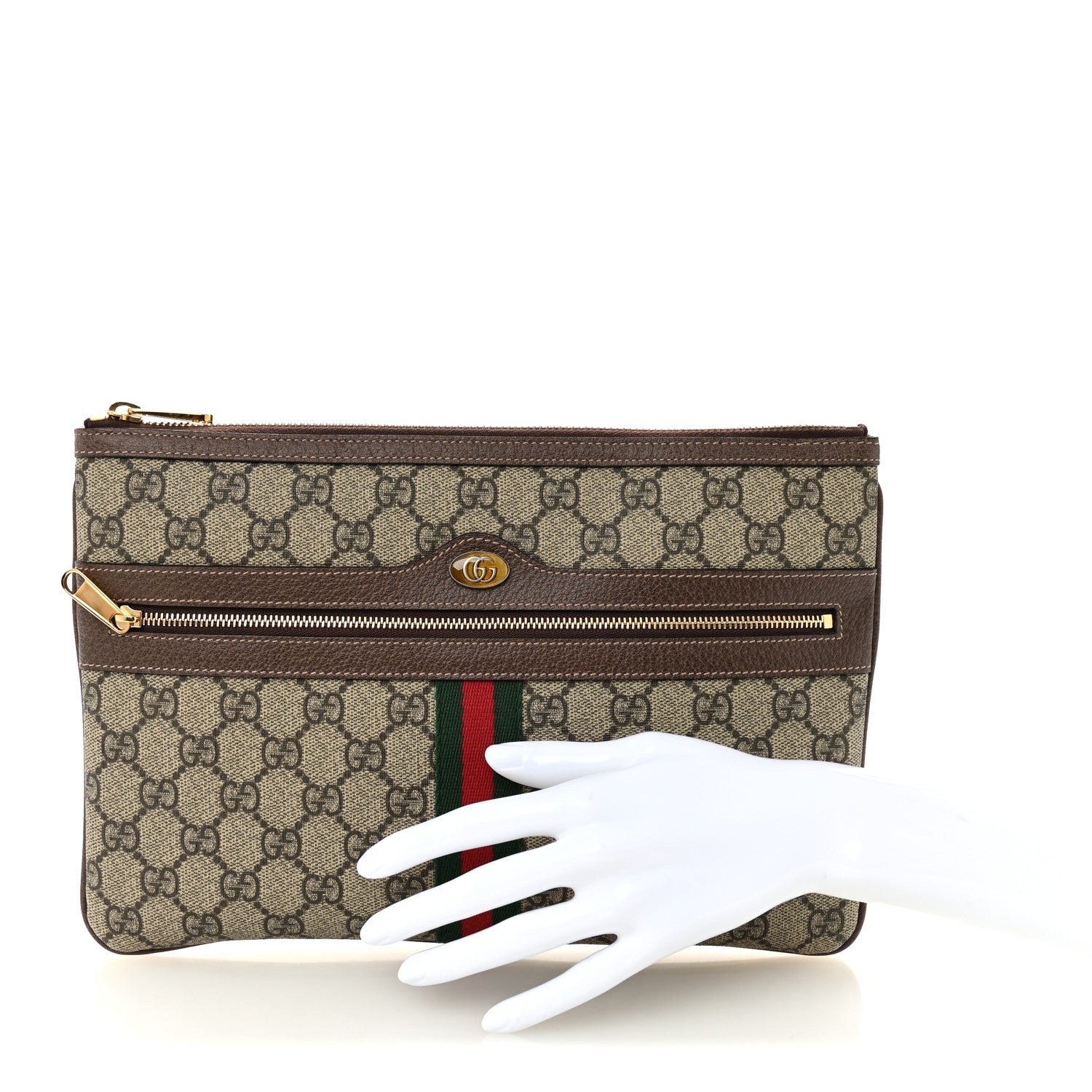 Gucci GG Supreme Monogram Large Ophidia Pouch Clutch Brown 2 of 10