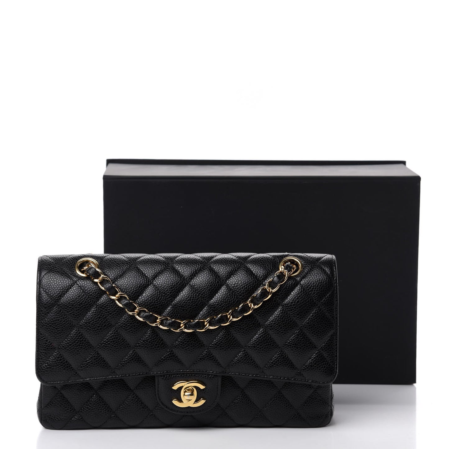 Caviar Quilted Medium Double Flap Black