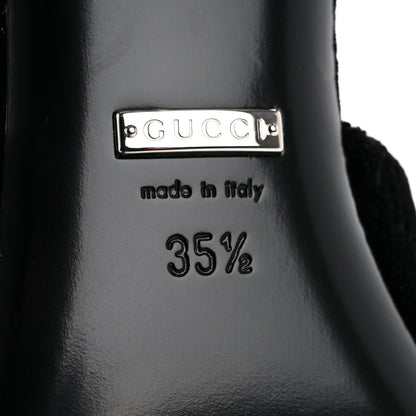 Gucci New Velvet Ashmir Regent Calfskin GG Monogram Square Toe Bow 45mm Slide Sandals 35.5 Black 8 of 10