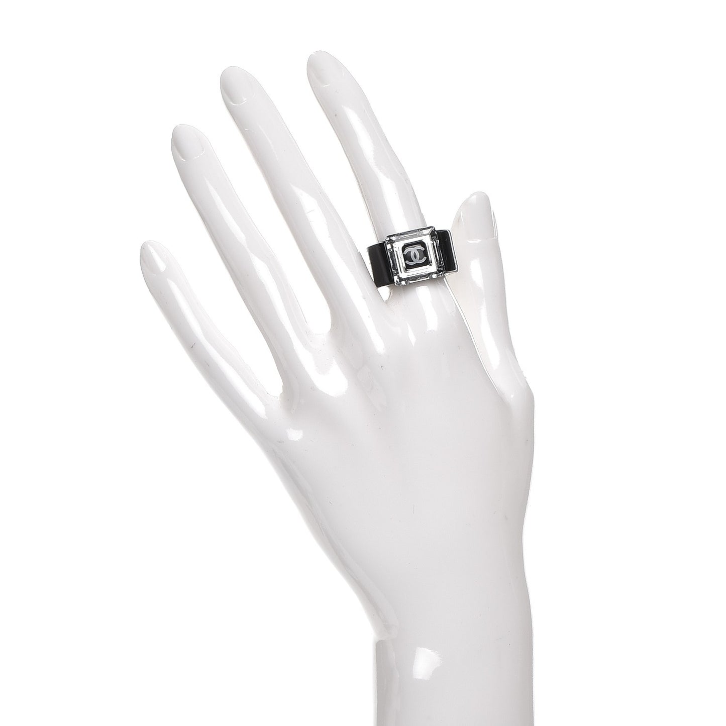 Resin Crystal CC Square Charm Ring 7 Black