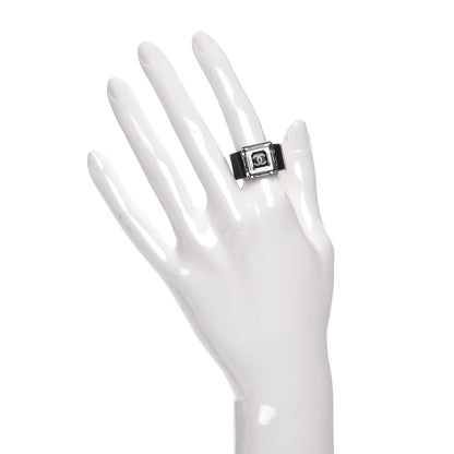 Chanel Resin Crystal CC Square Charm Ring 7 Black 2 of 4