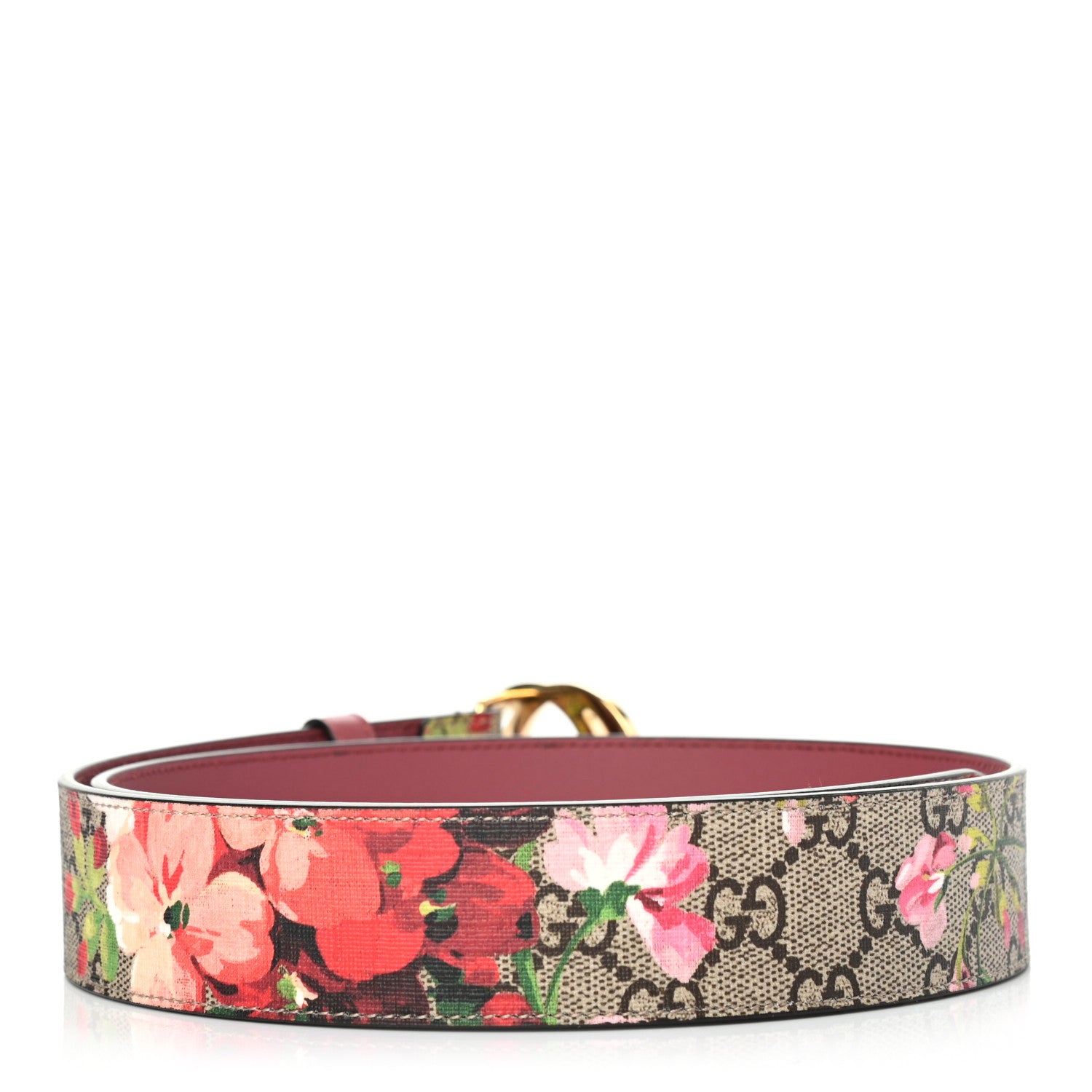 Gucci GG Supreme Monogram Blooms Moon Calfskin Interlocking G 37mm Belt 85 34 Beige Ebony Multicolor Dry Rose 2 of 4