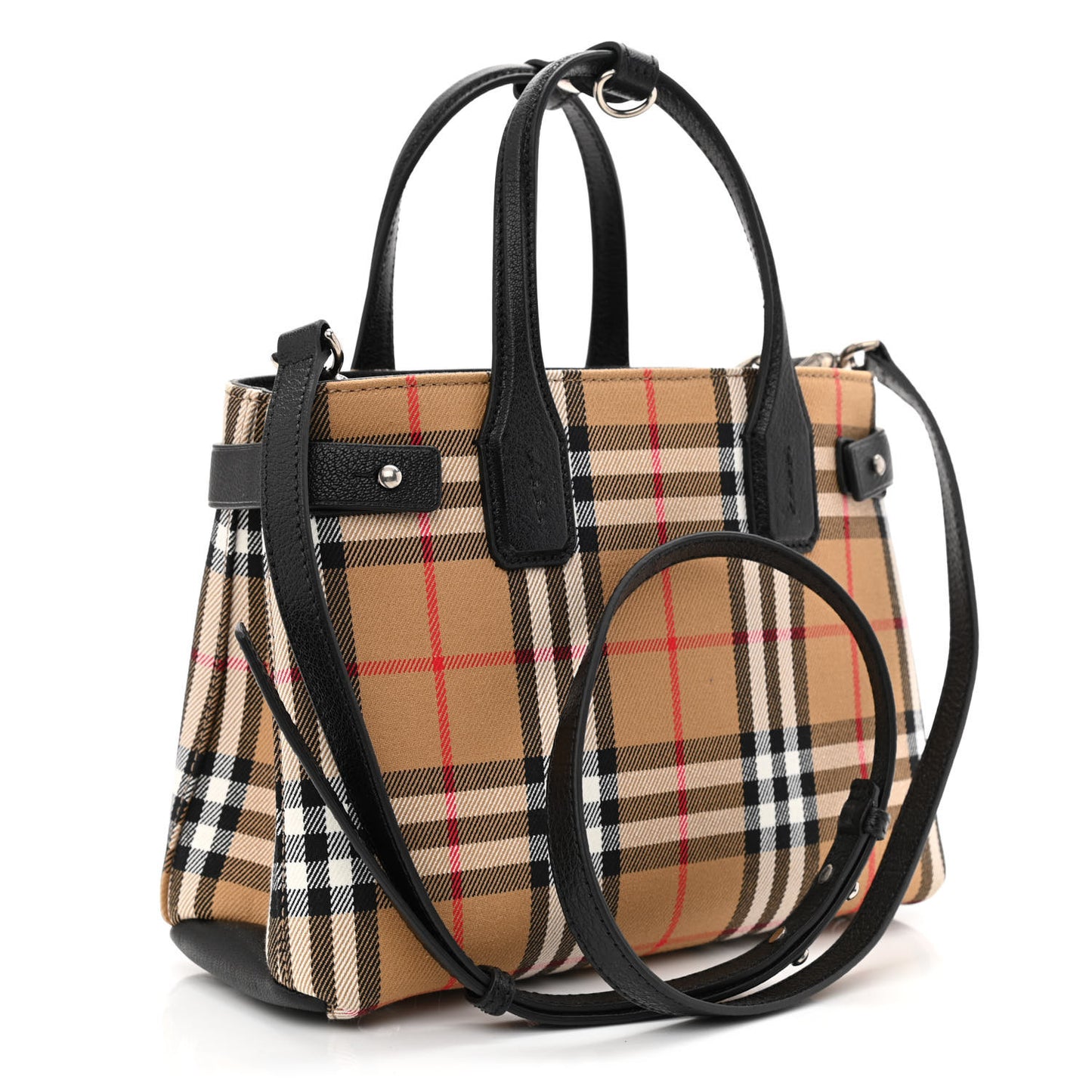 Goatskin Vintage Check Small Banner Tote Black