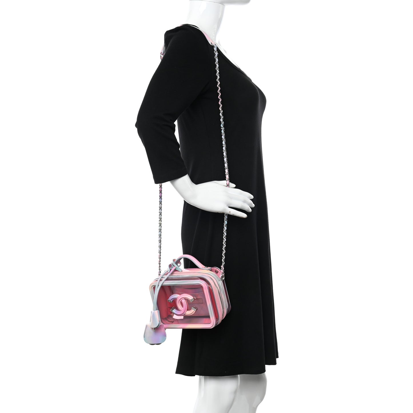 PVC Patent Calfskin Patent Lambskin Small CC Vanity Case Pink