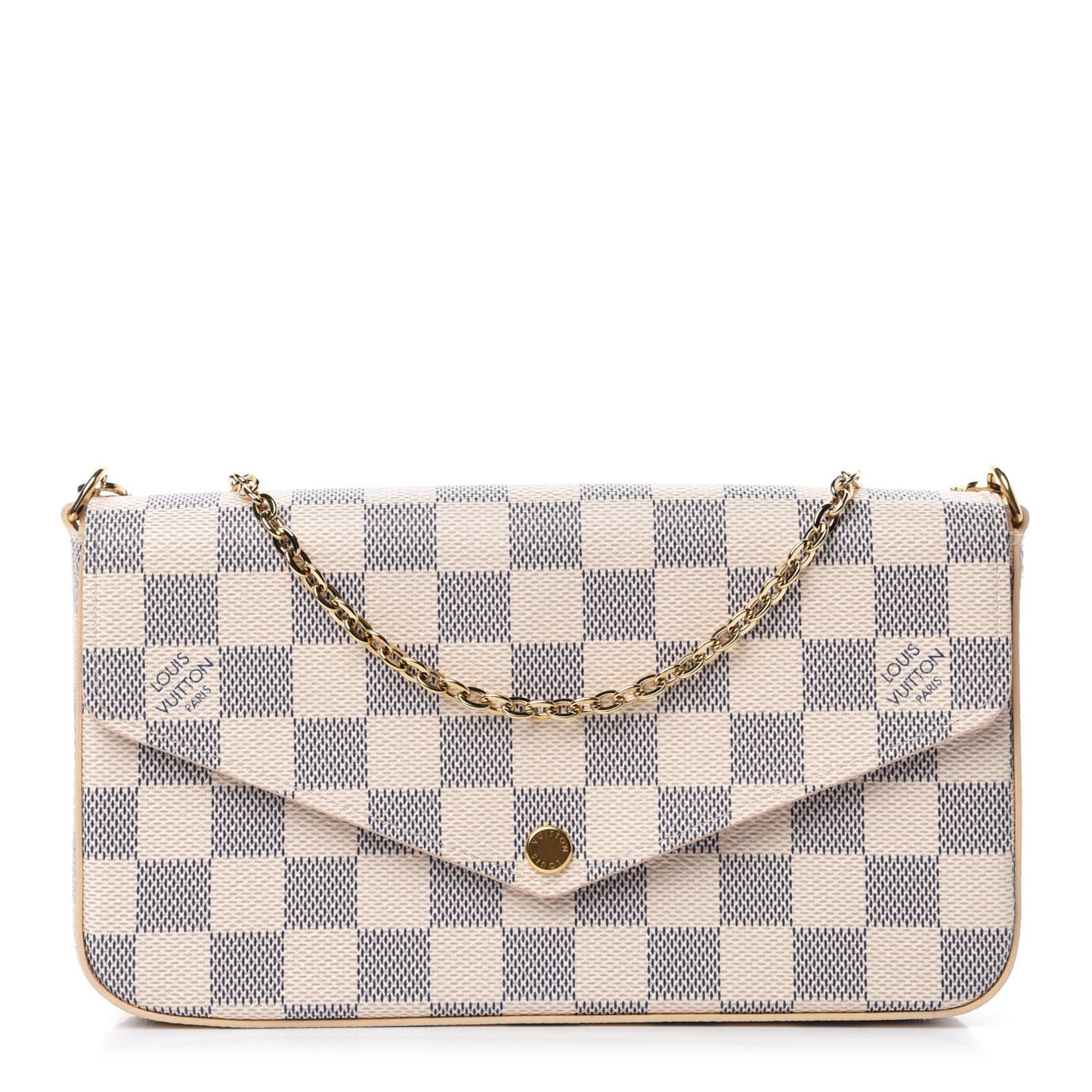 Damier Azur Pochette Felicie Chain Wallet Rose Ballerine