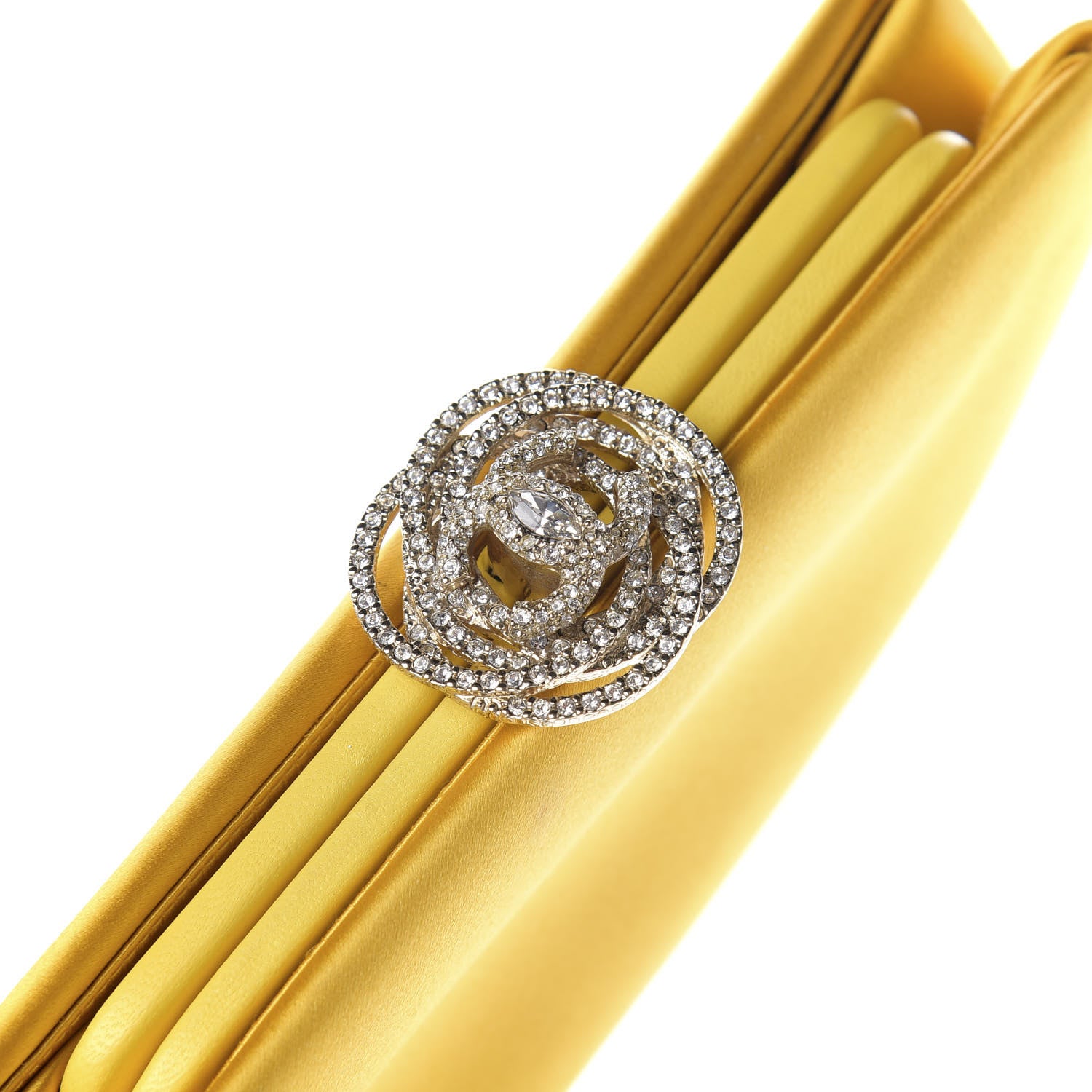 Chanel Satin Crystal Camellia Evening Frame Clutch Yellow 7 of 7