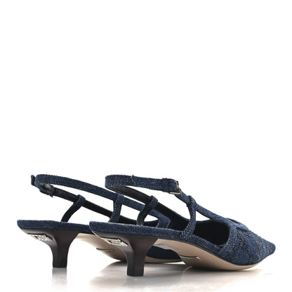 Gucci Denim GG Monogram Malaga Kid Crystal Square G 35mm Slingback Pumps 37.5 Blue 5 of 10
