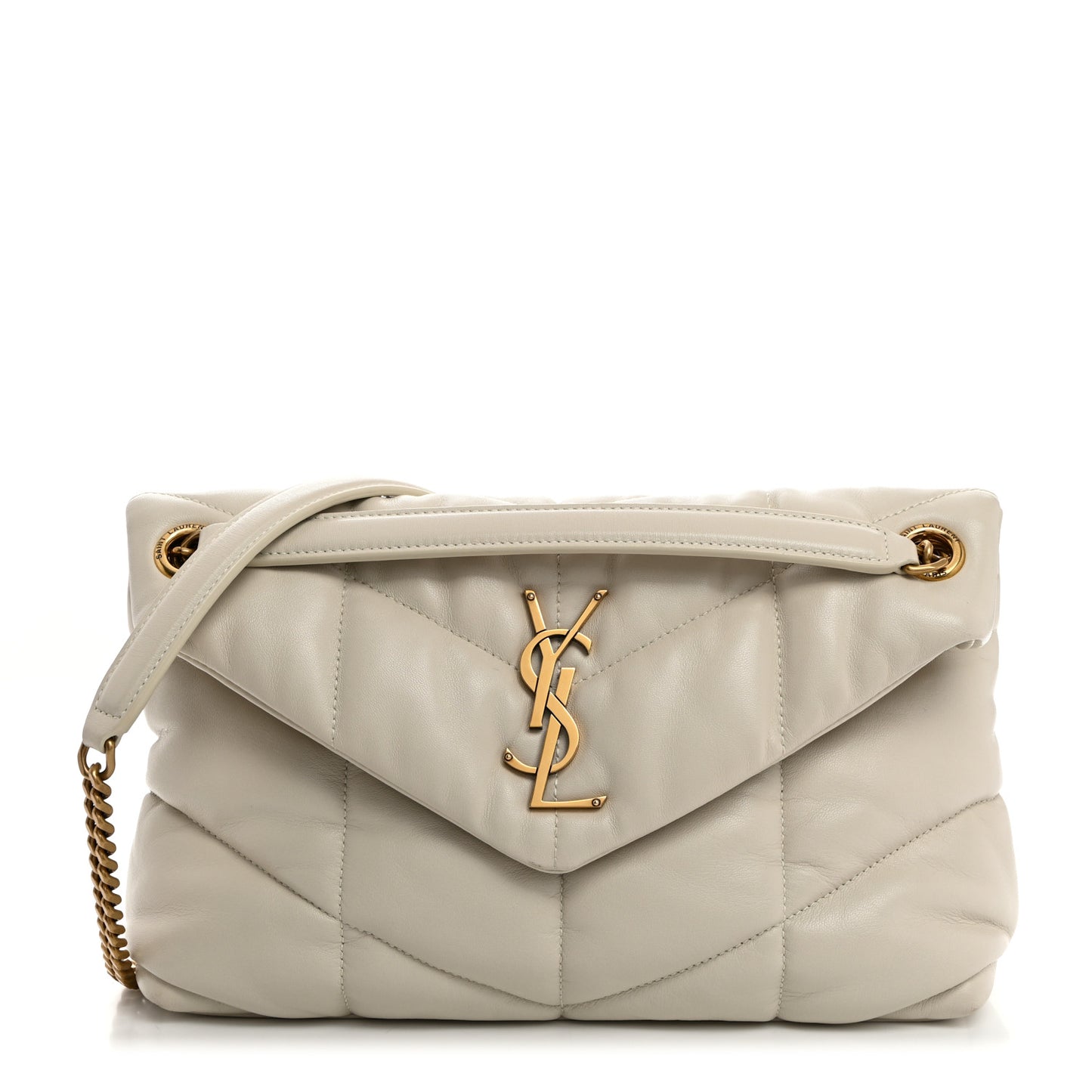 Lambskin Quilted Small Loulou Puffer Monogram Chain Satchel Crema Soft