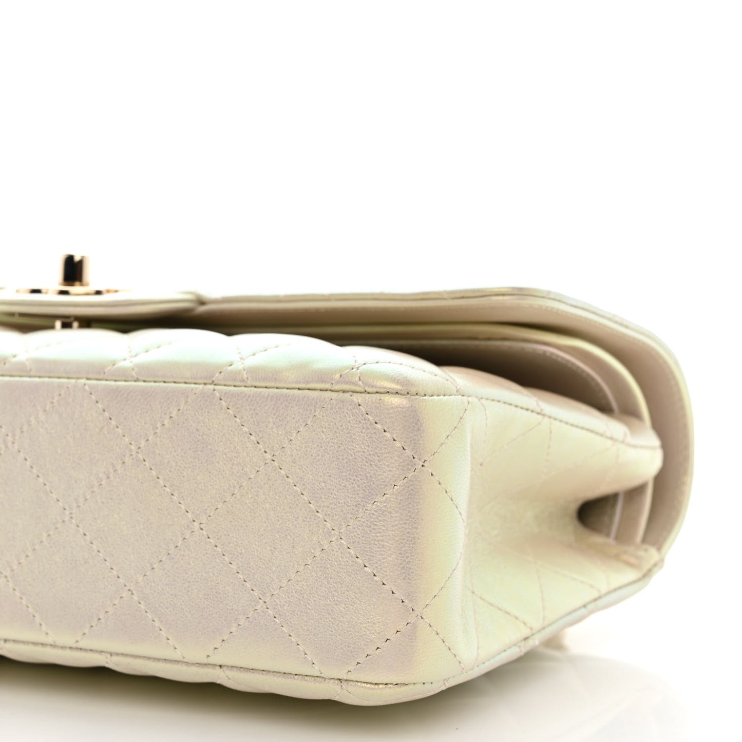 Iridescent Lambskin Quilted Medium Double Flap Ivory