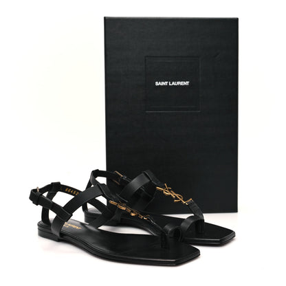 Saint Laurent Calfskin Cassandra Monogram Sandals 37.5 Black 10 of 10