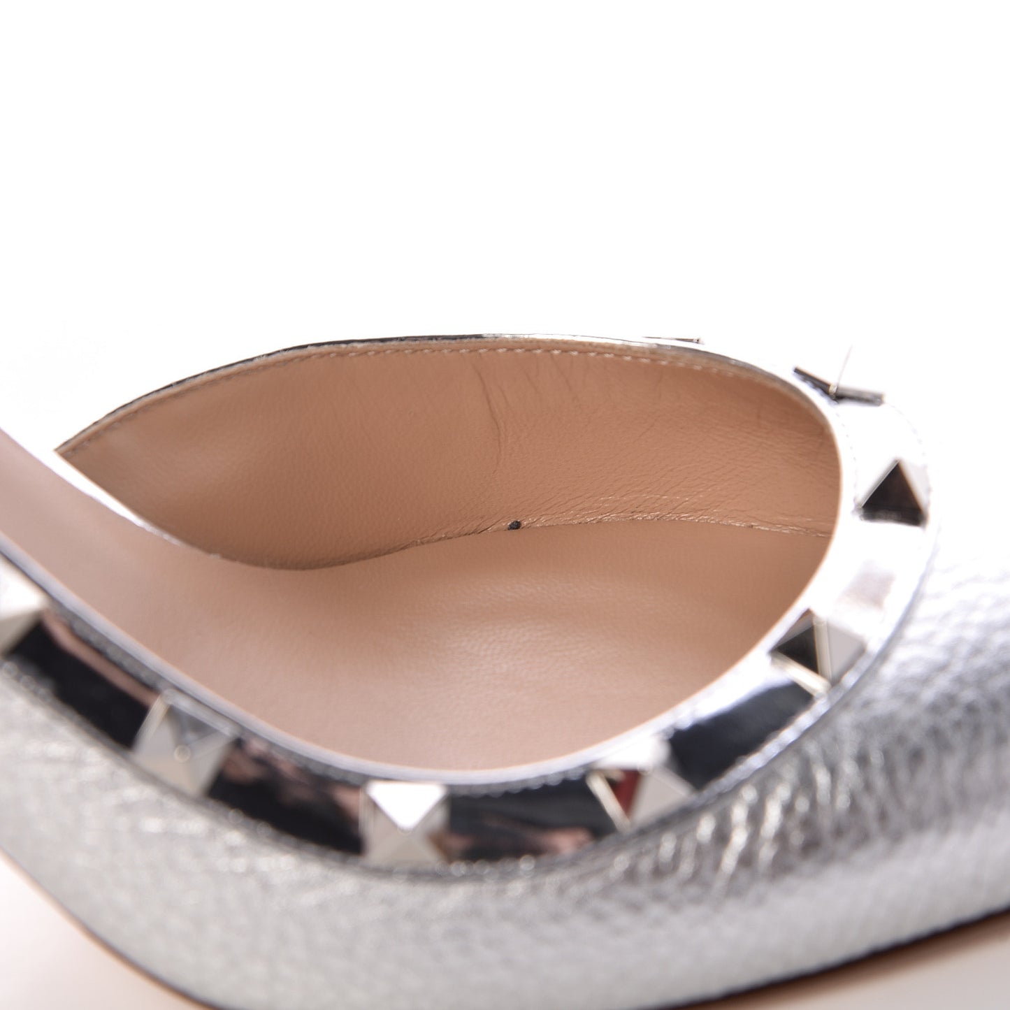 Metallic Pebbled Calfskin Rockstud Half D'Orsay Slingback 85mm Pumps 40 Silver