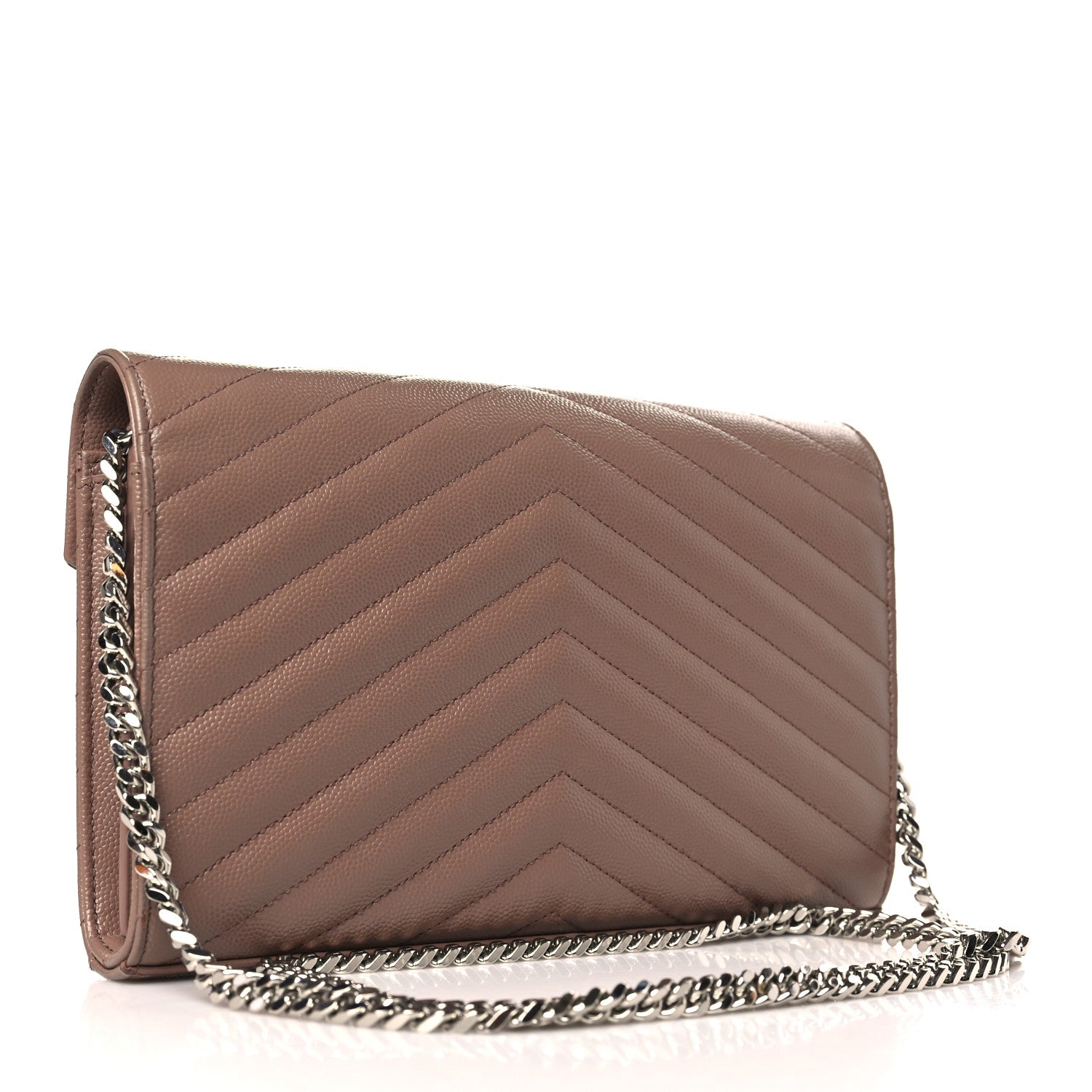 Saint Laurent Grain De Poudre Matelasse Chevron Monogram Chain Wallet Light Taupe 3 of 10