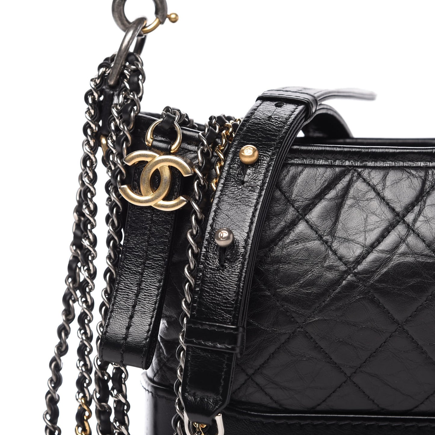 Aged Calfskin Quilted Small Gabrielle Logo Hobo Black