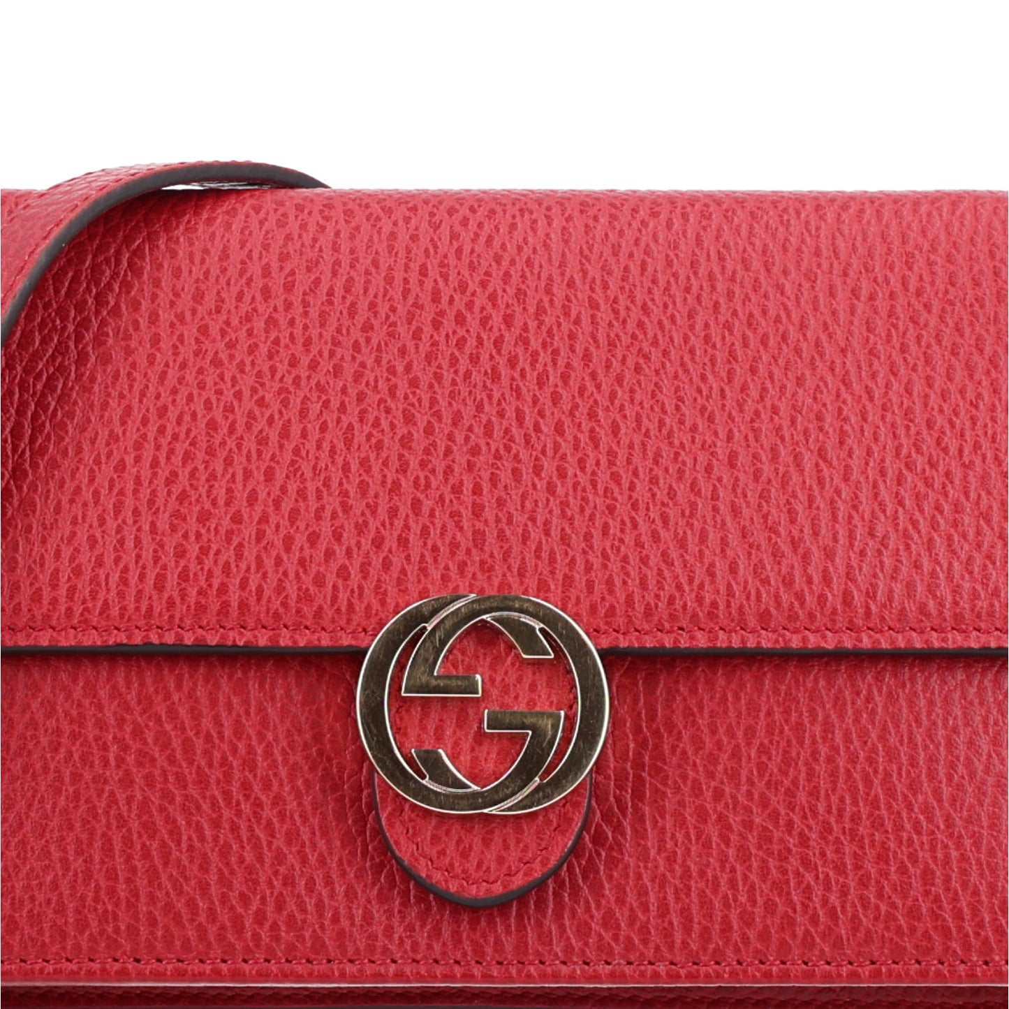 Dollar Calfskin Interlocking G Chain Wallet Red