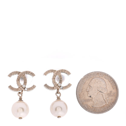 Chanel Crystal Pearl CC Drop Leaf Earrings Gold 2 of 4