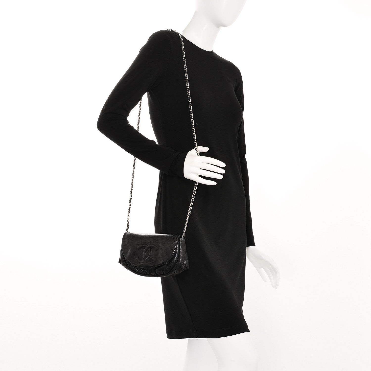 Chanel Caviar Half Moon Wallet On Chain WOC Black 2 of 9