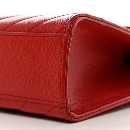 Saint Laurent Grain De Poudre Matelasse Chevron Large Monogram Satchel Lipstick Red 10 of 11