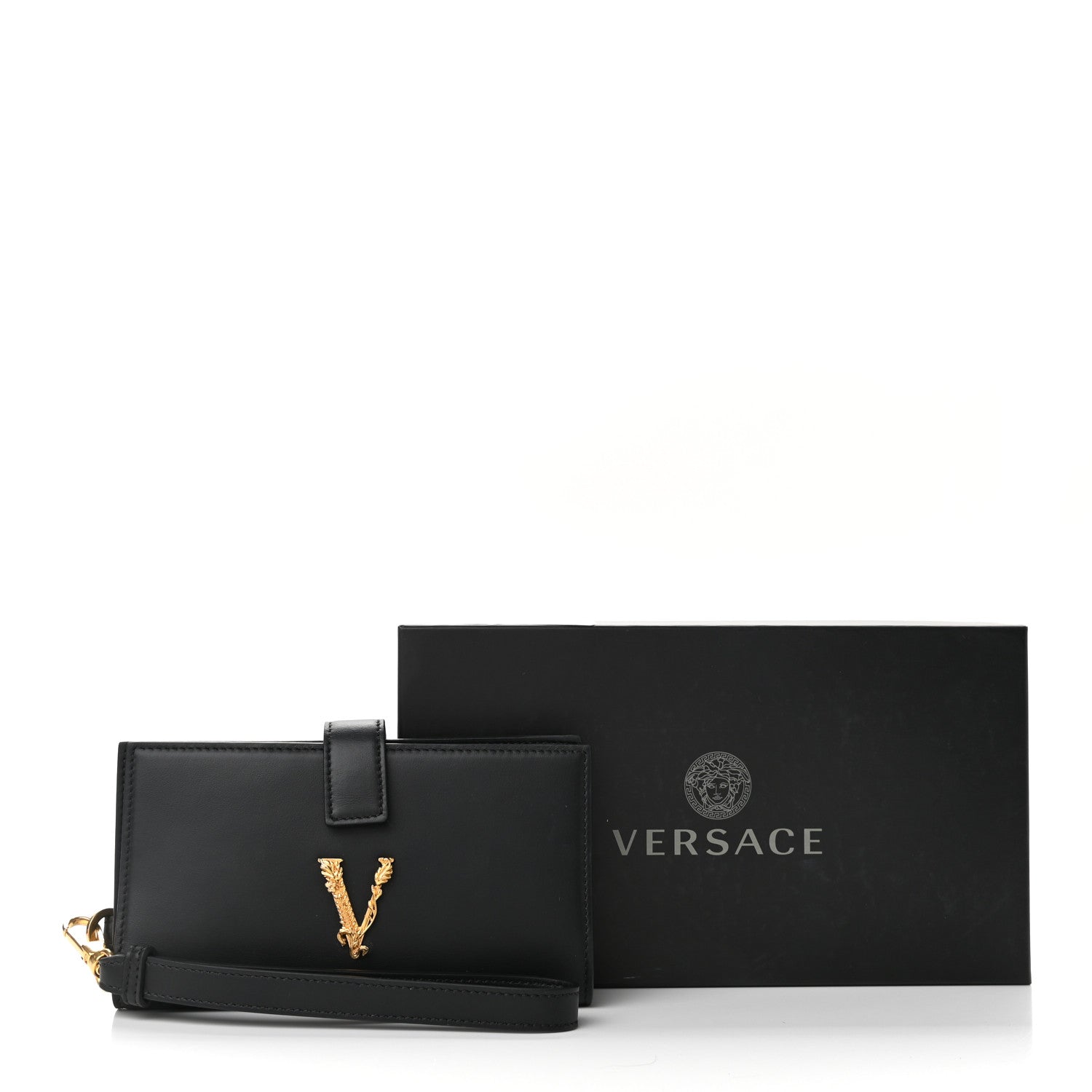 Versace Vitello Virtus Iphone Wristlet Wallet Black 7 of 9