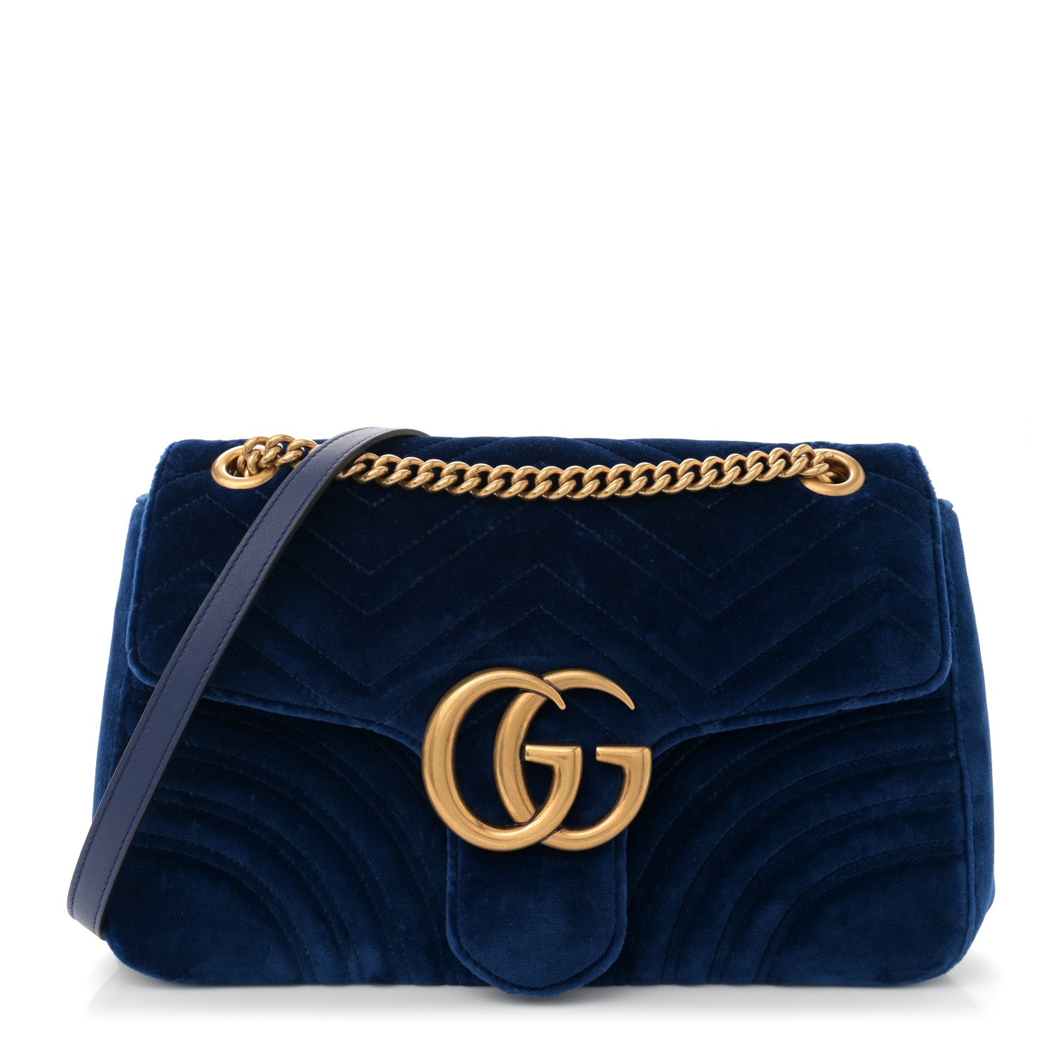 Gucci Velvet Matelasse Medium GG Marmont Shoulder Bag Cobalt Blue 1 of 9