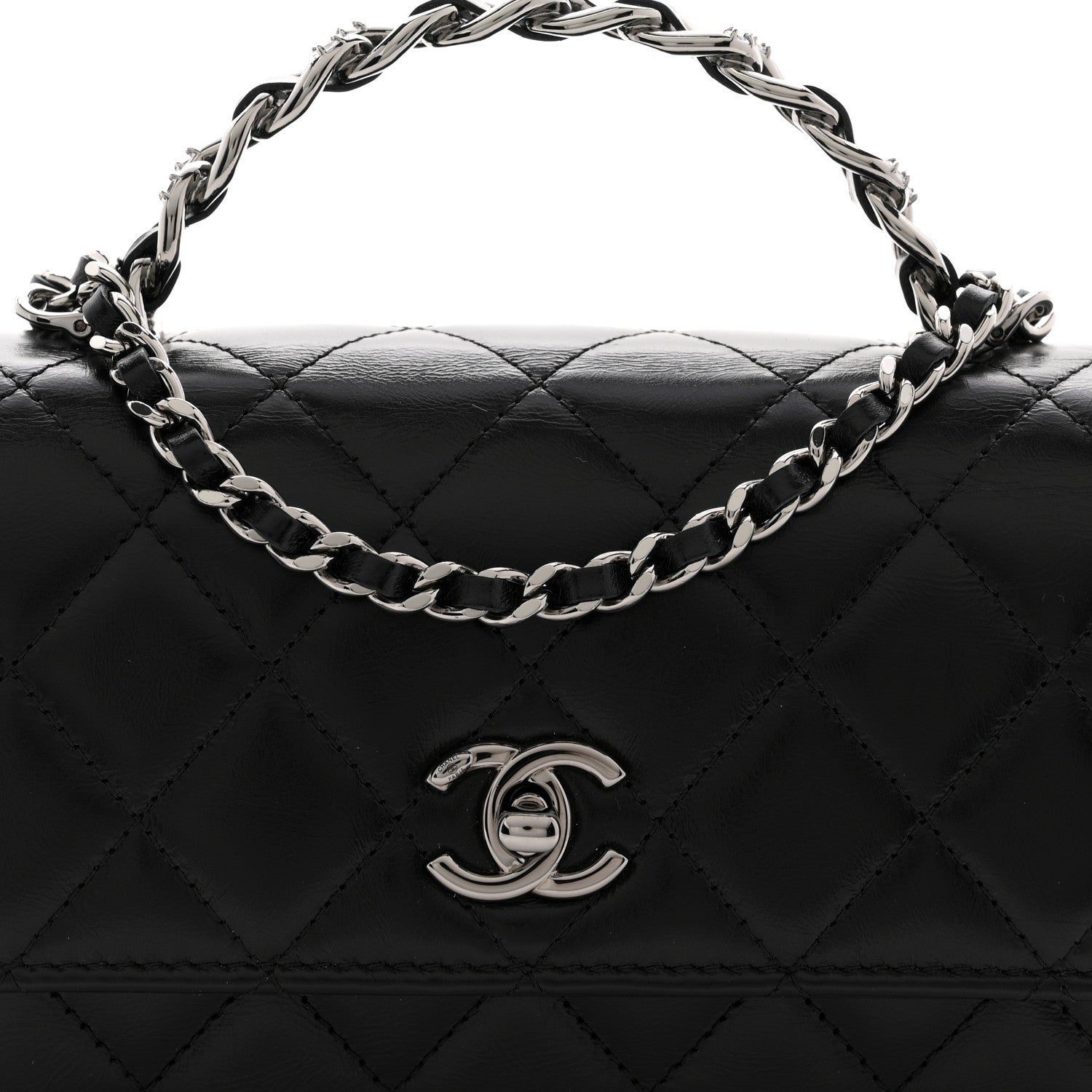 Chanel Shiny Crumpled Calfskin Crystal Quilted Precious Handle Clutch With Chain Black 8 of 10