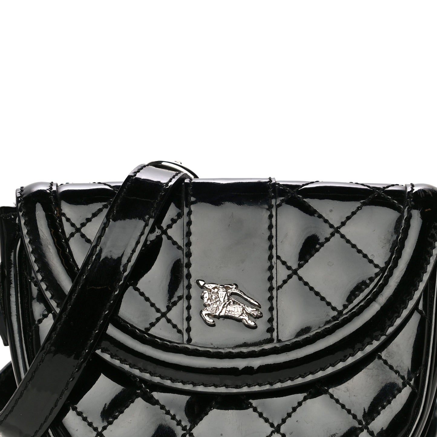Patent Calfskin Quilted Mini Crossbody Bag Black