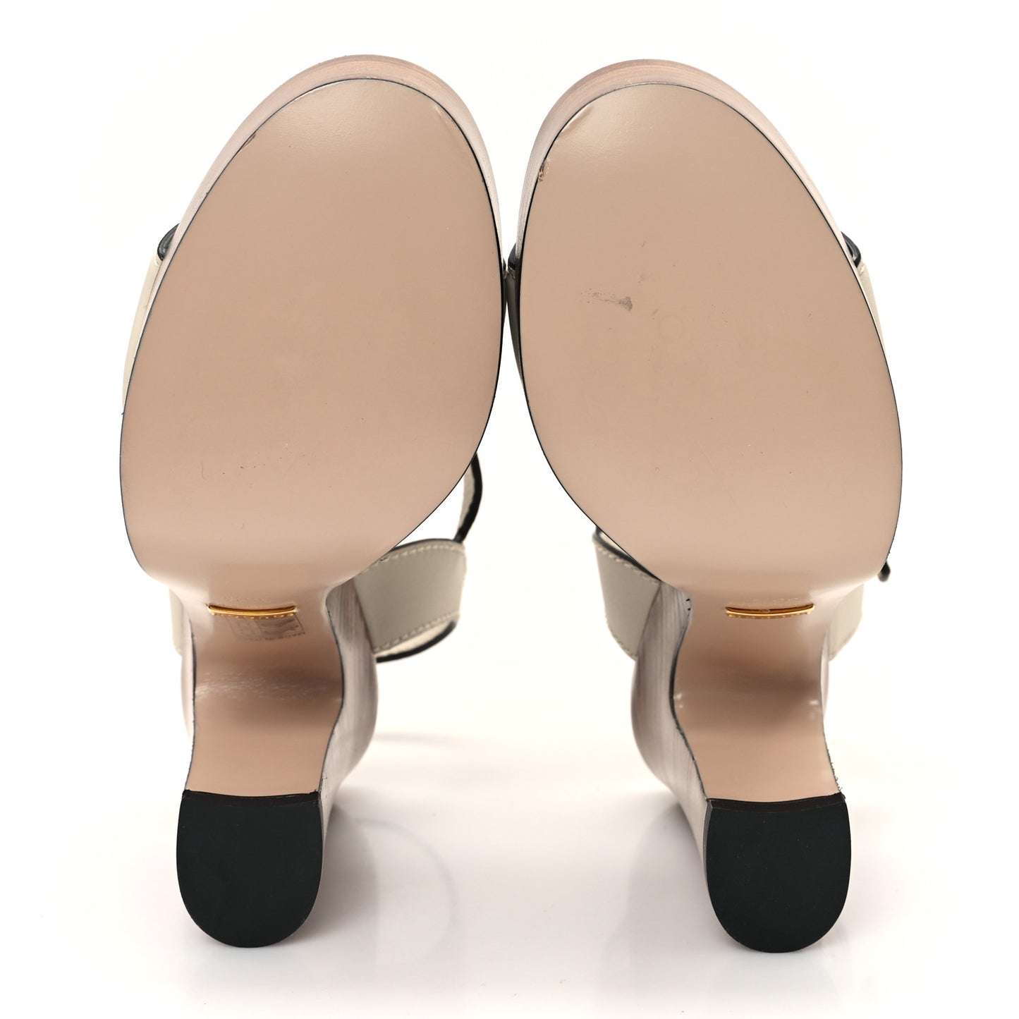 Cosmos Softy Calfskin Wooden Interlocking G Cut-Out 30/120mm Platform Sandals 36.5 Mystic White