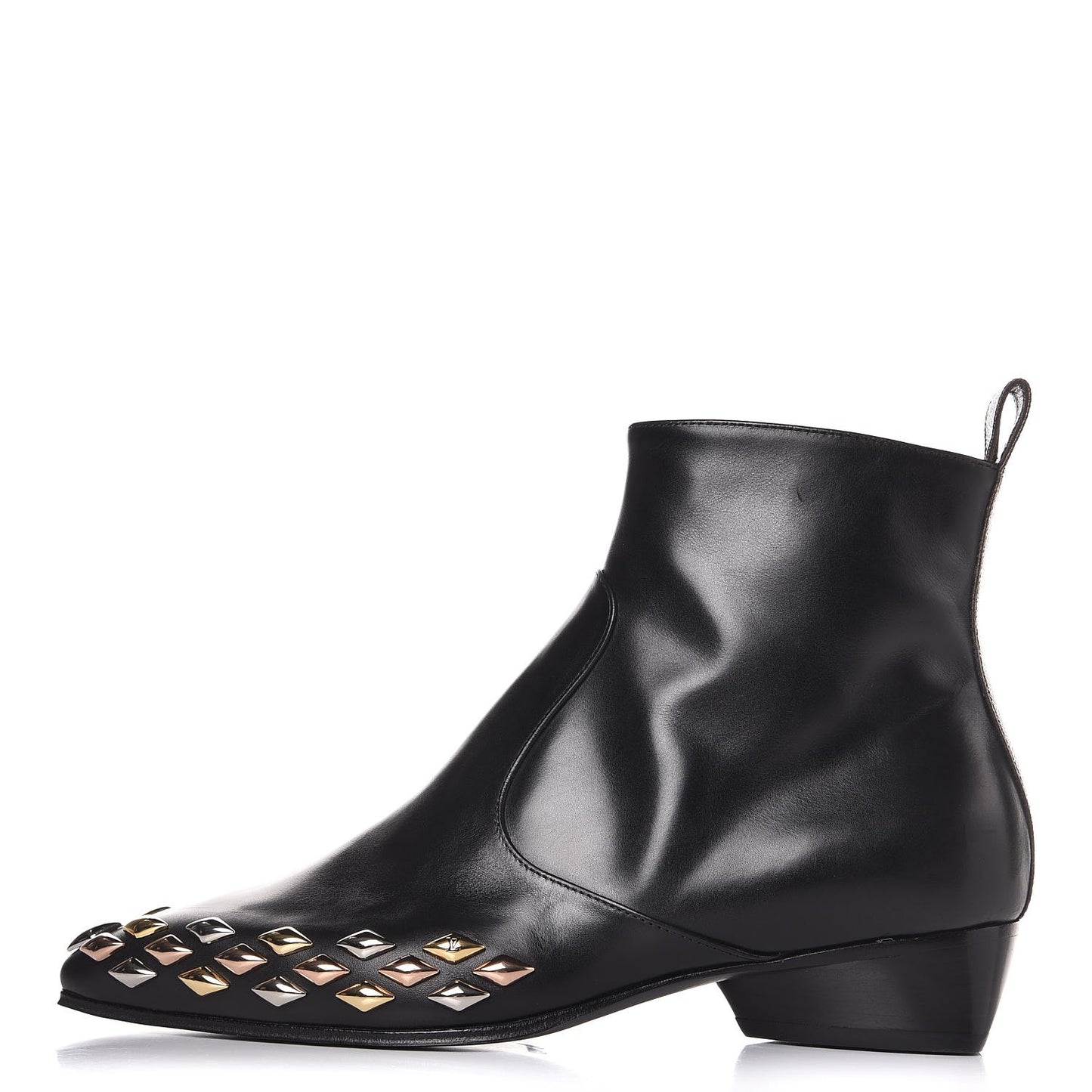 Calfskin Studded Gold Rush Flat Ankle Boots 38 Black