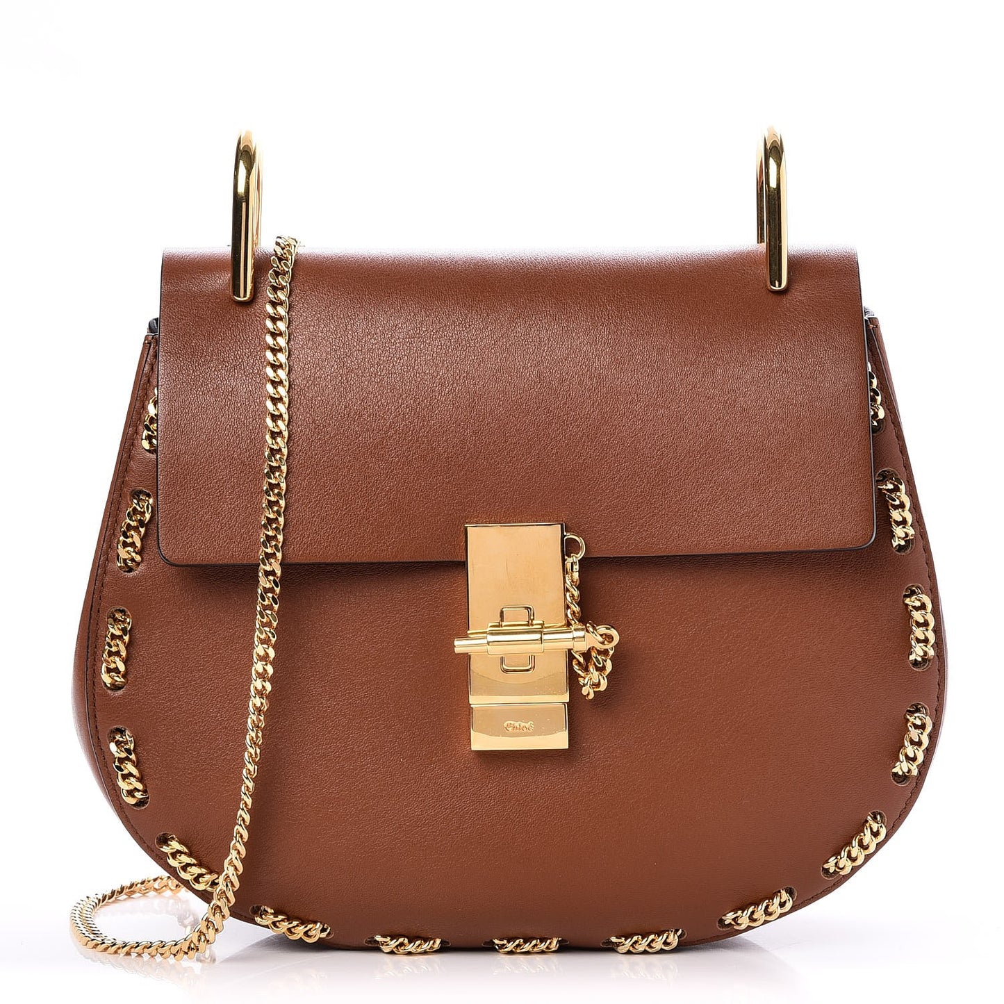 Calfskin Drew Chain Shoulder Bag Tobacco
