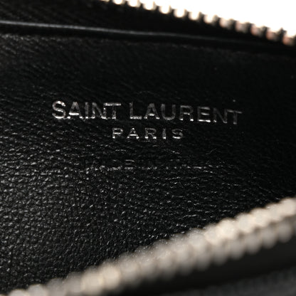 Saint Laurent Grain De Poudre Matelasse Chevron Monogram Fragments Zippered Card Case Black 6 of 8