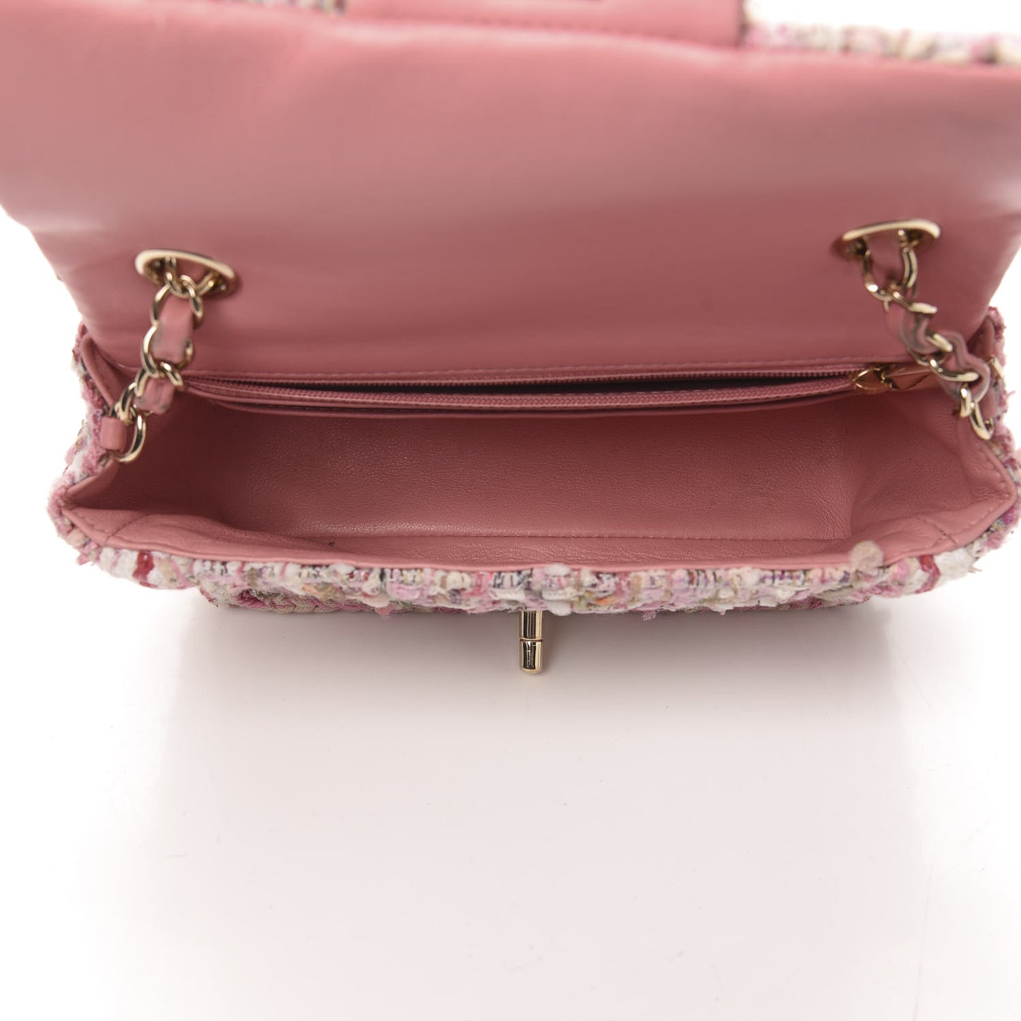 Tweed Braid Mini Flap White Pink