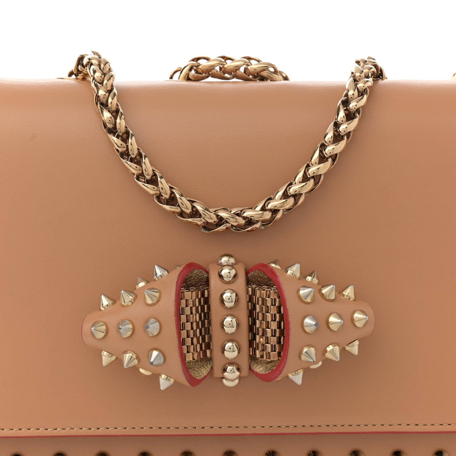 Christian Louboutin Calfskin Spikes Sweet Charity Shoulder Bag Biscuit 7 of 15