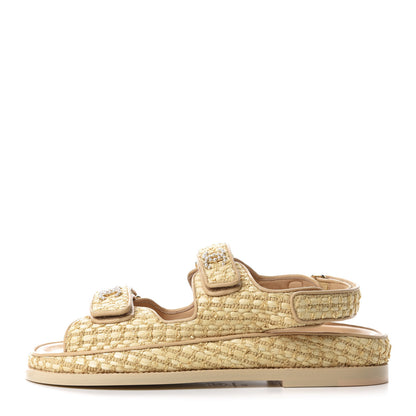 Chanel Braided Fabric Velcro Dad Sandals 38 Beige 1 of 10