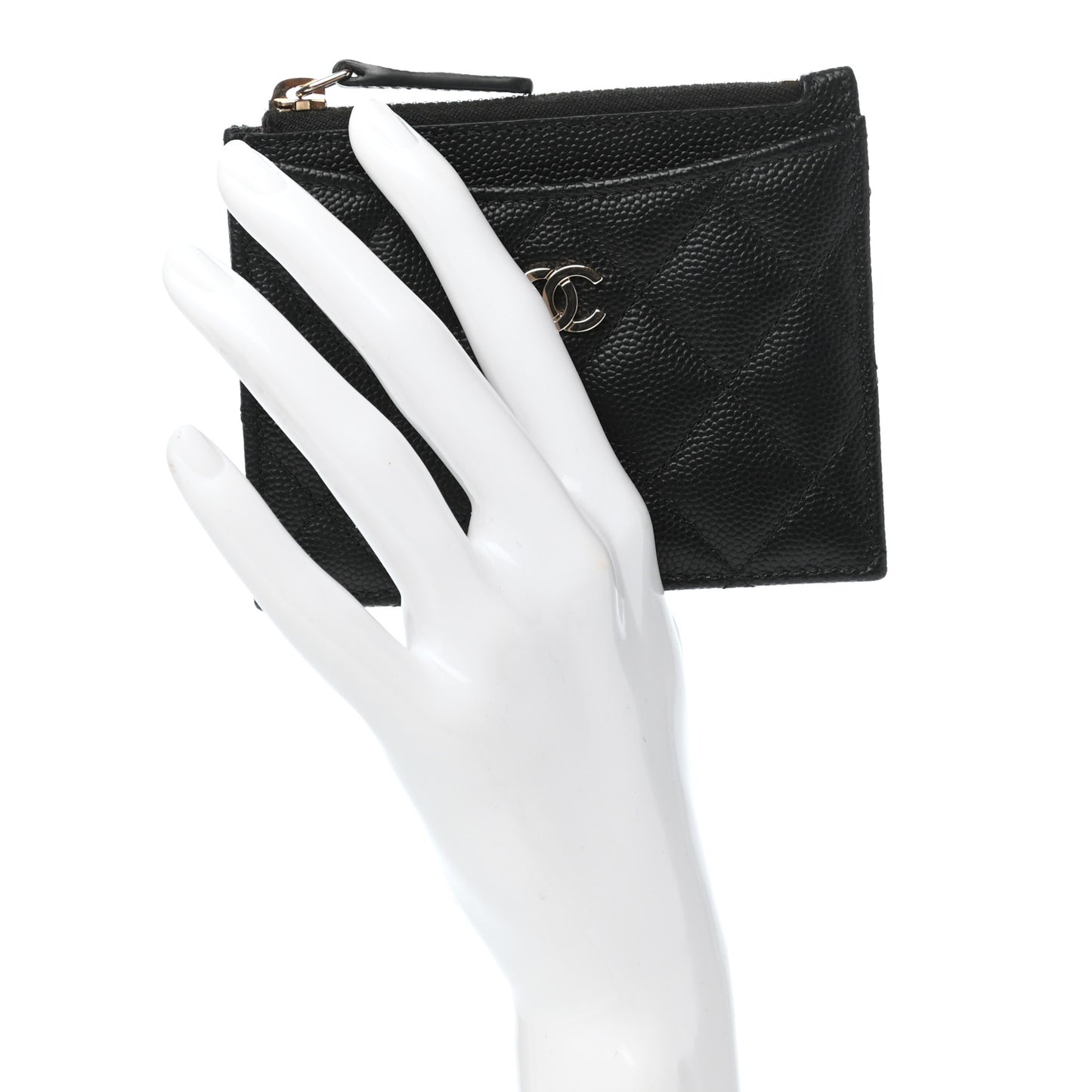 Caviar Quilted CC Zip Card Holder Black