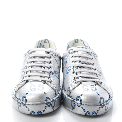 Gucci Miro Rubber Wax GucciGhost Print Mens New Ace Sneakers 5 Silver 2 of 10