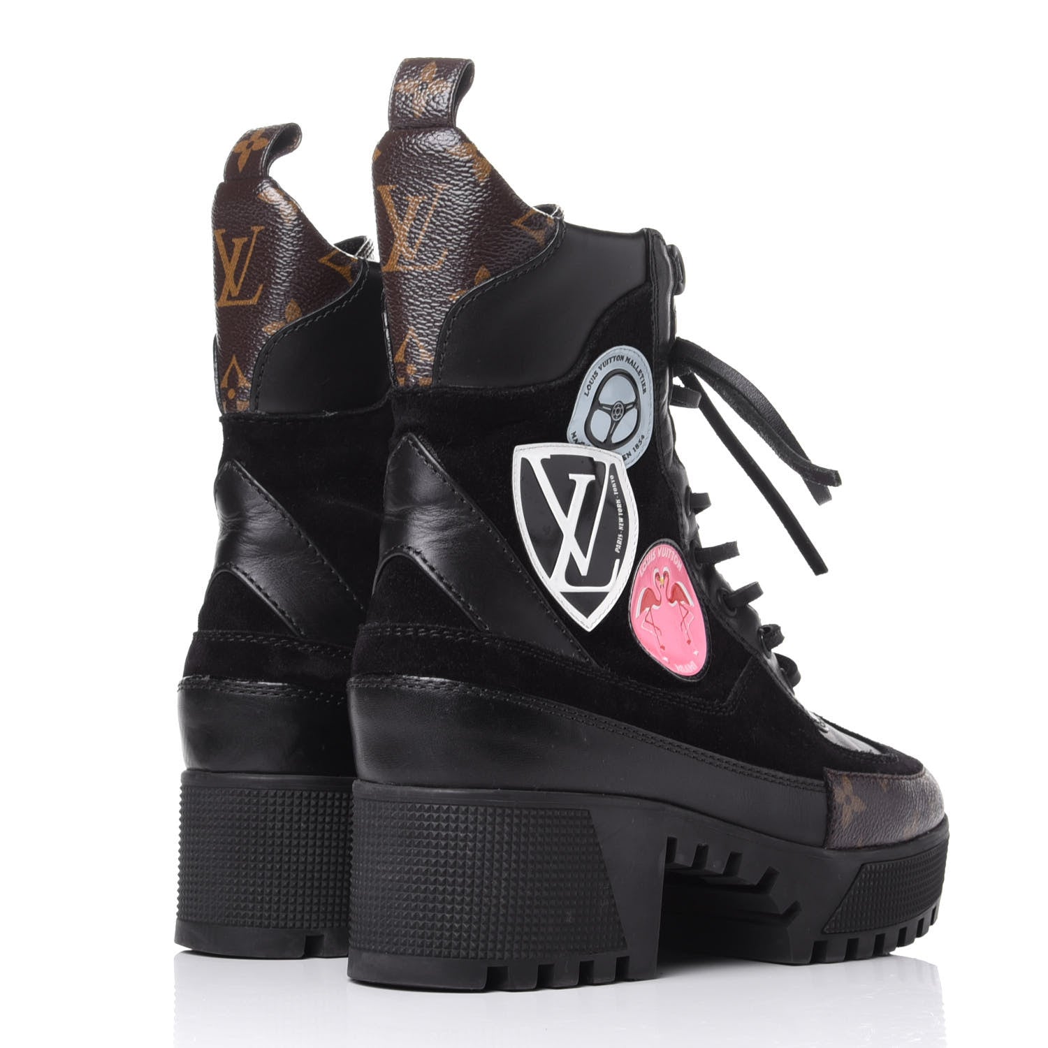 Louis Vuitton Suede Calfskin Monogram World Tour Platform Desert Boots 37 Black 4 of 11