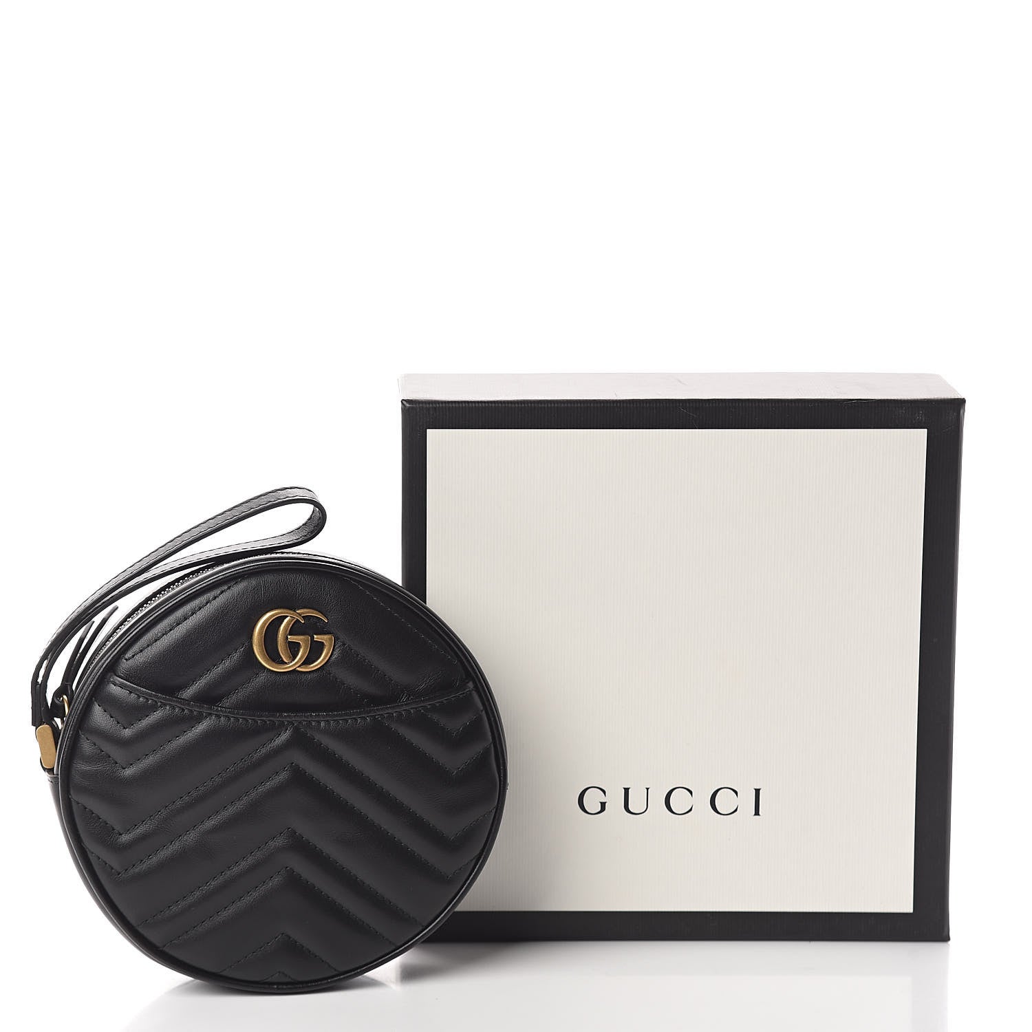 Gucci Calfskin Matelasse GG Marmont Round Wrist Wallet Black 7 of 7