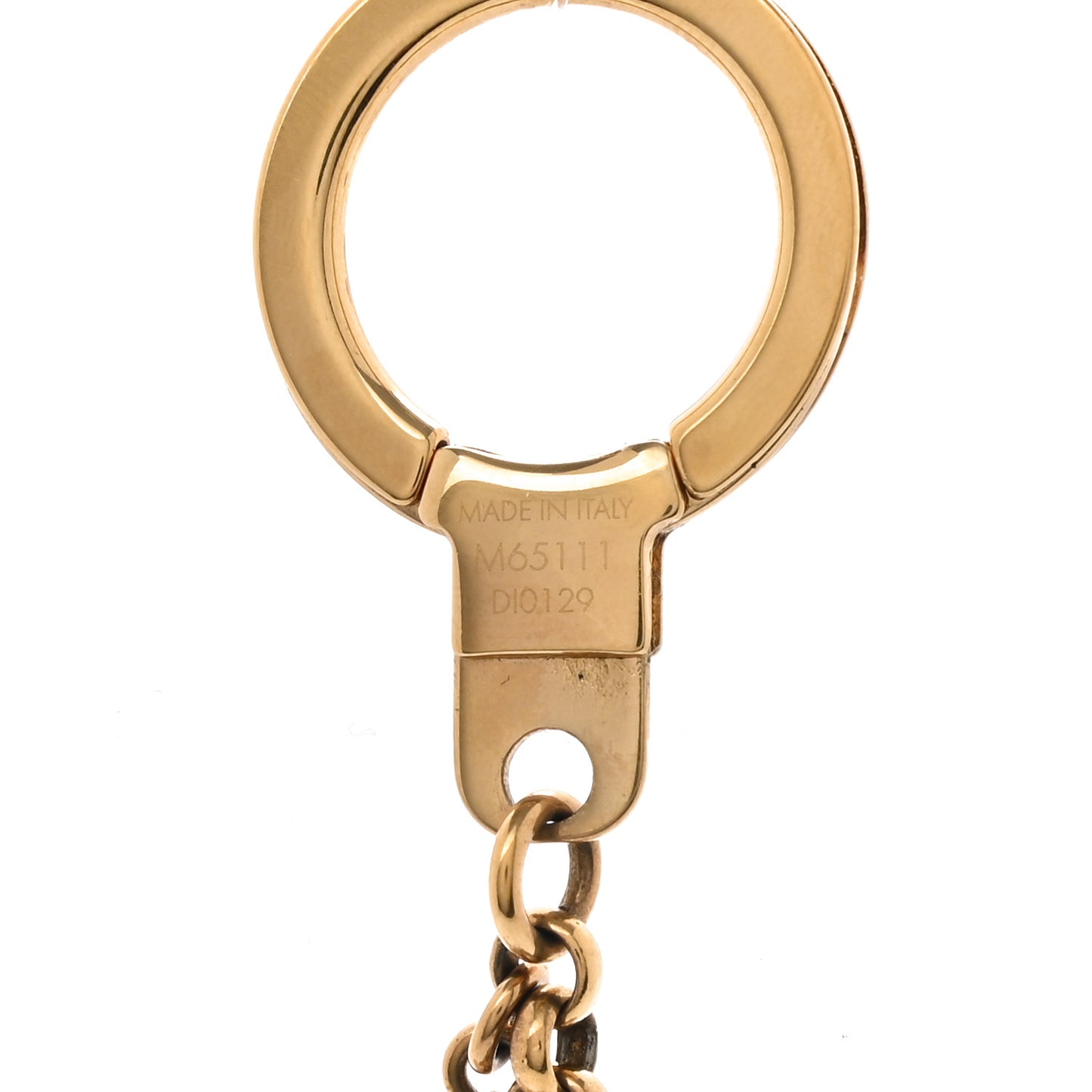 Brass Enamel Fleur De Monogram Bag Charm Chain Gold