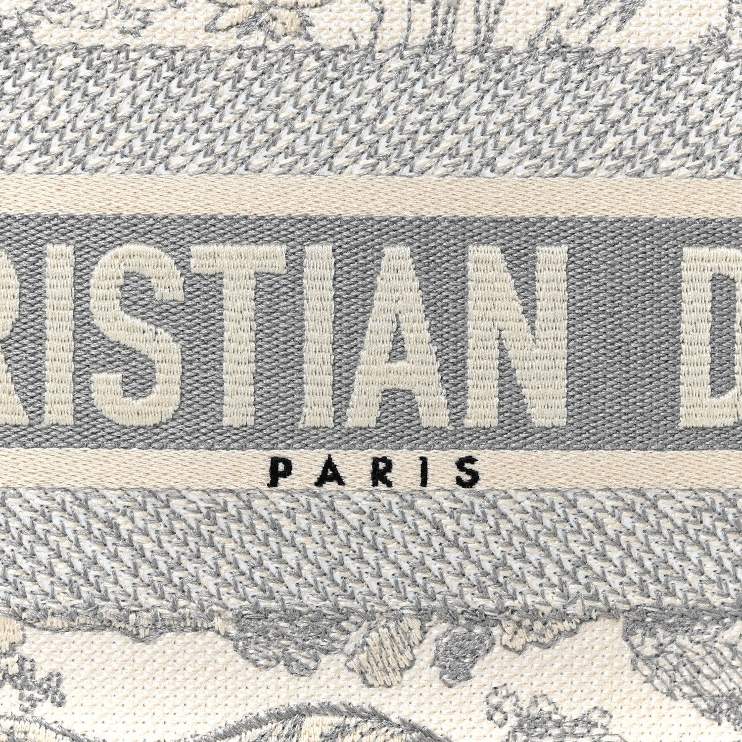 Christian Dior Canvas Embroidered Medium Dioriviera Toile De Jouy Book Tote Gray 7 of 9