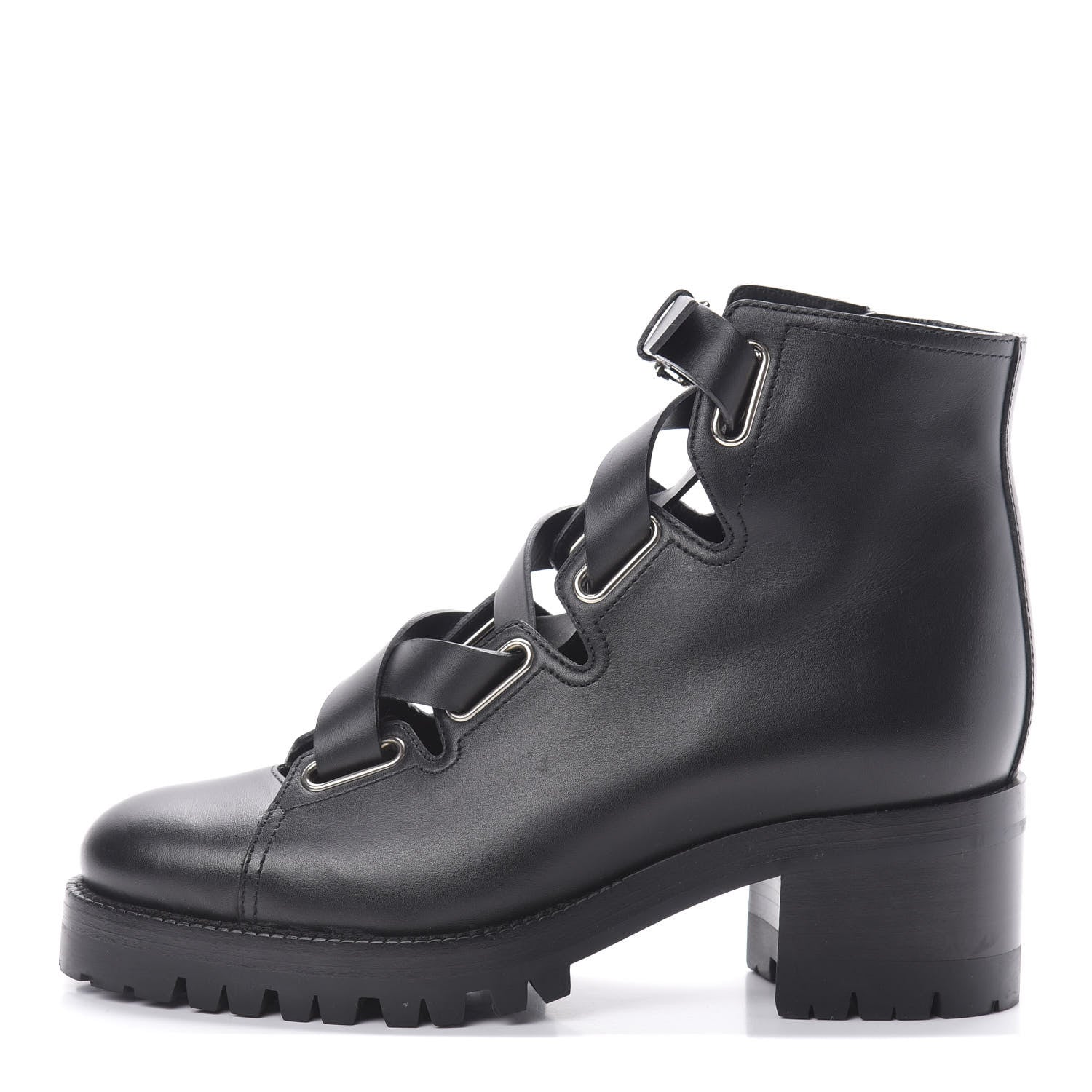 Valentino Garavani Calfskin Plum Lace Up Combat Boots 36 Black 1 of 11