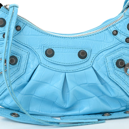Balenciaga Extra Supple Calfskin Crocodile Embossed Le Cagole Shoulder Bag XS Sky Blue 9 of 11